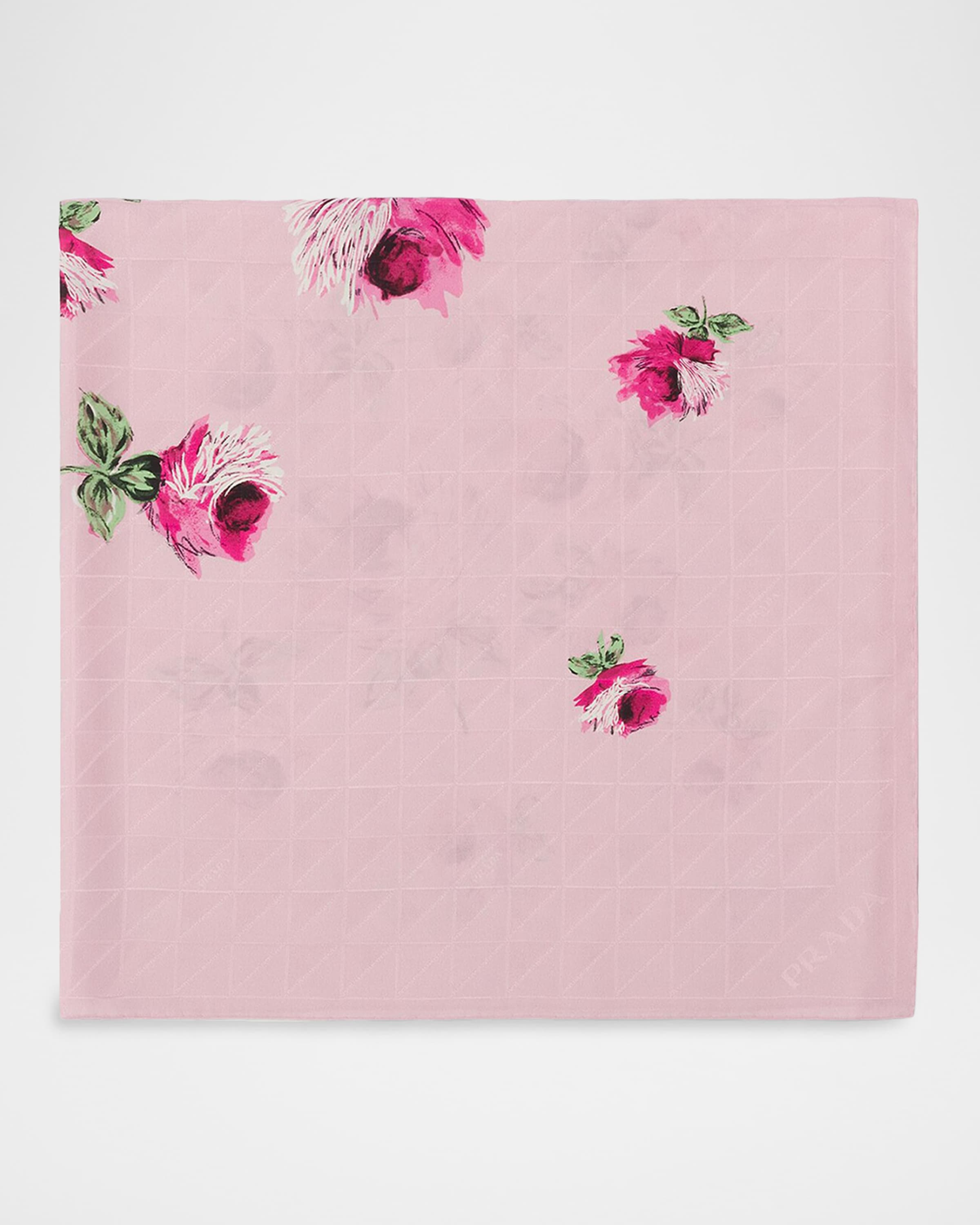 PRADA フラワー柄スカーフ ピンク Prada Rose-Print Crepe De Chine Jacquard Scarf, 35