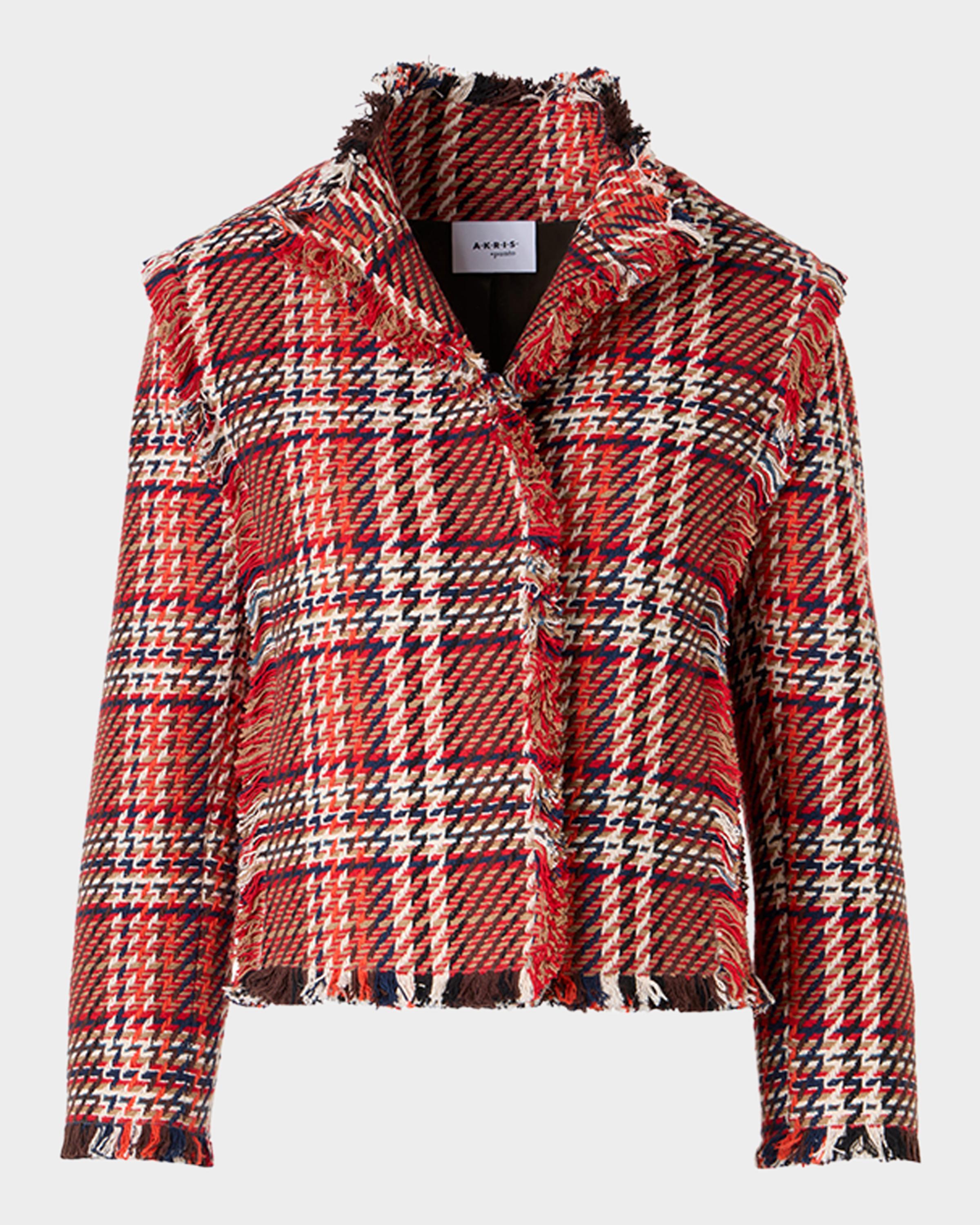 Akris punto Multi-Color Check Fringed Tweed Single-Breasted Jacket