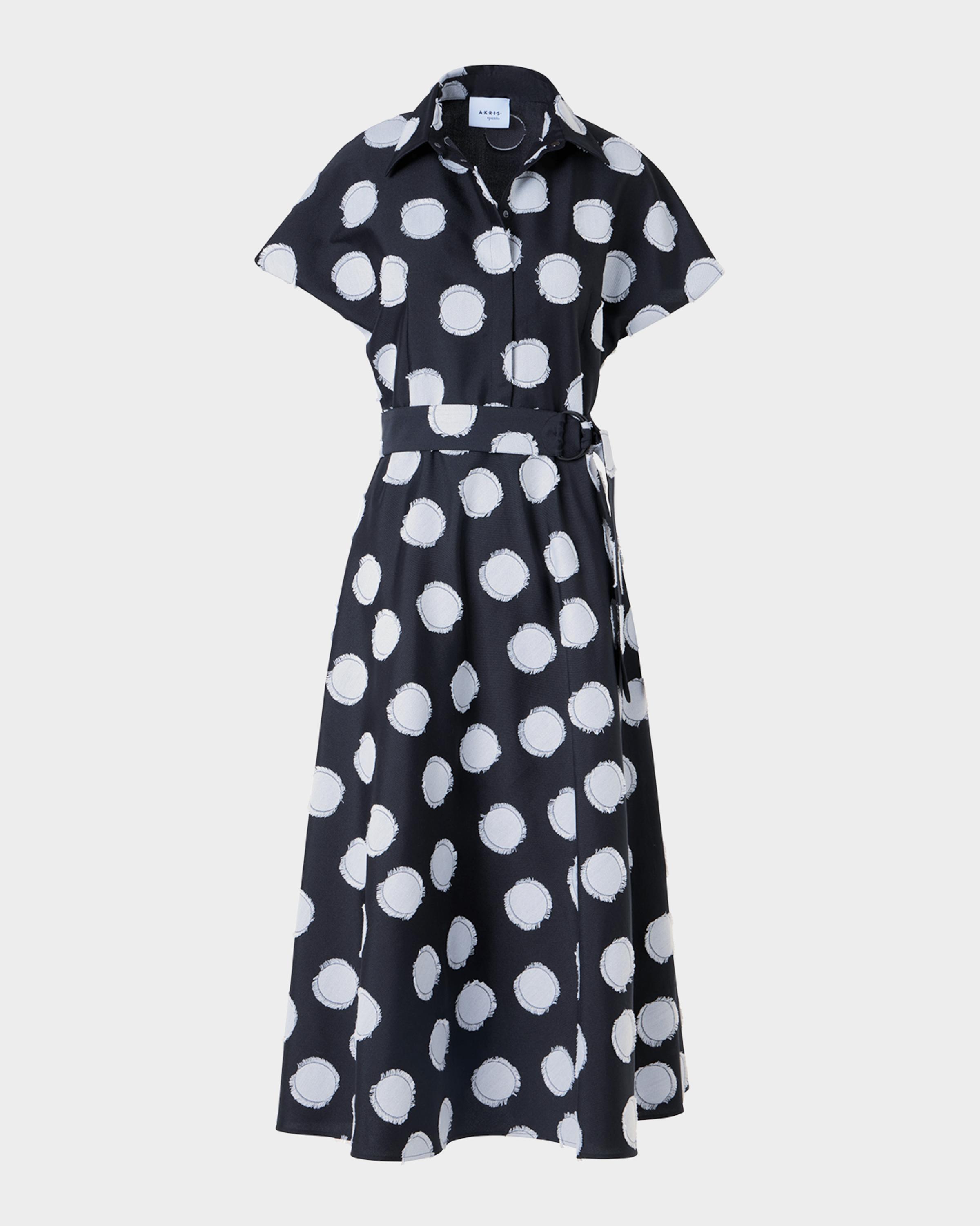 Akris punto Fringed Polka Dot Jacquard Belted Midi Shirtdress