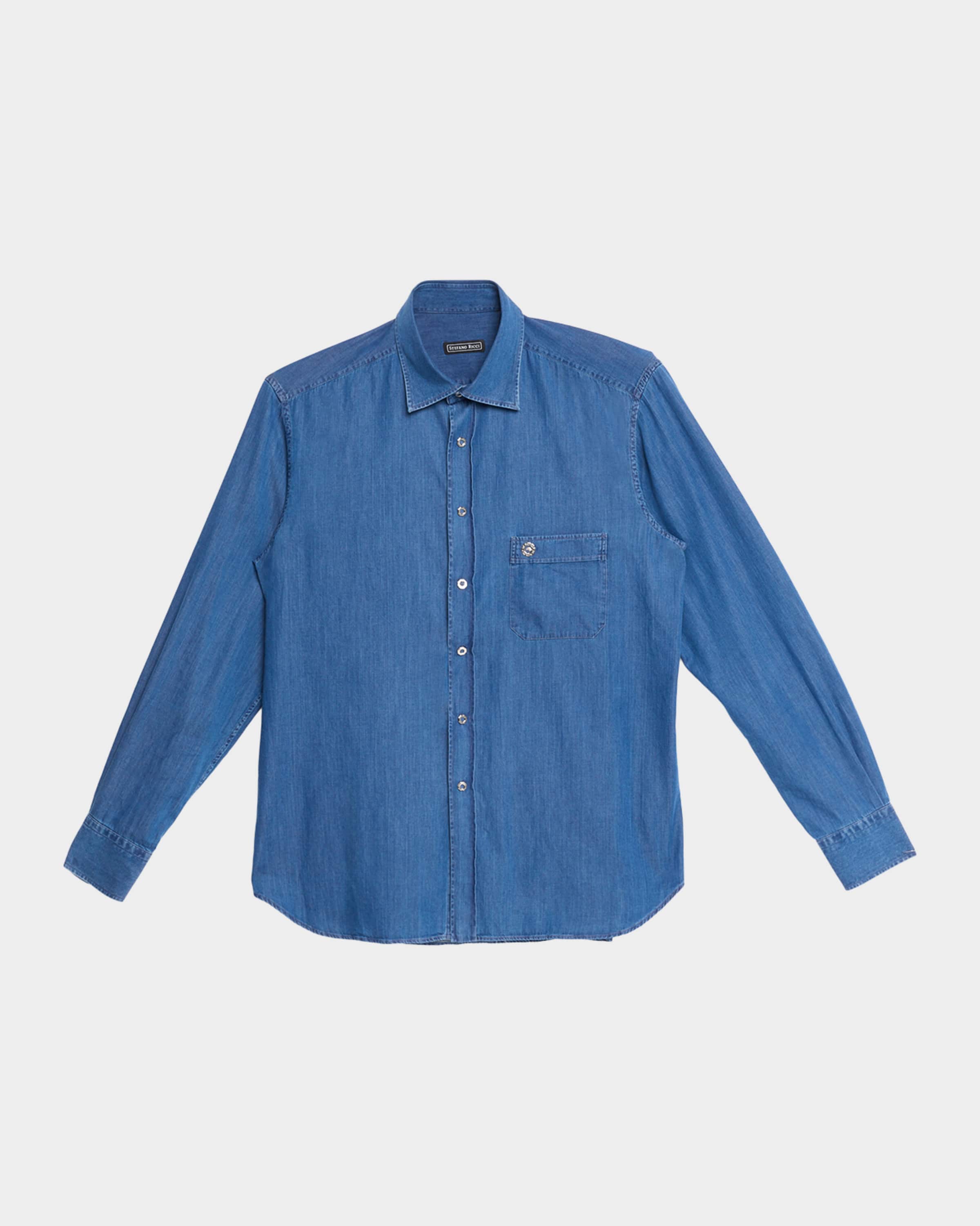 Stefano Ricci Men's Denim Snap-Front Button-Down Shirt | Neiman Marcus