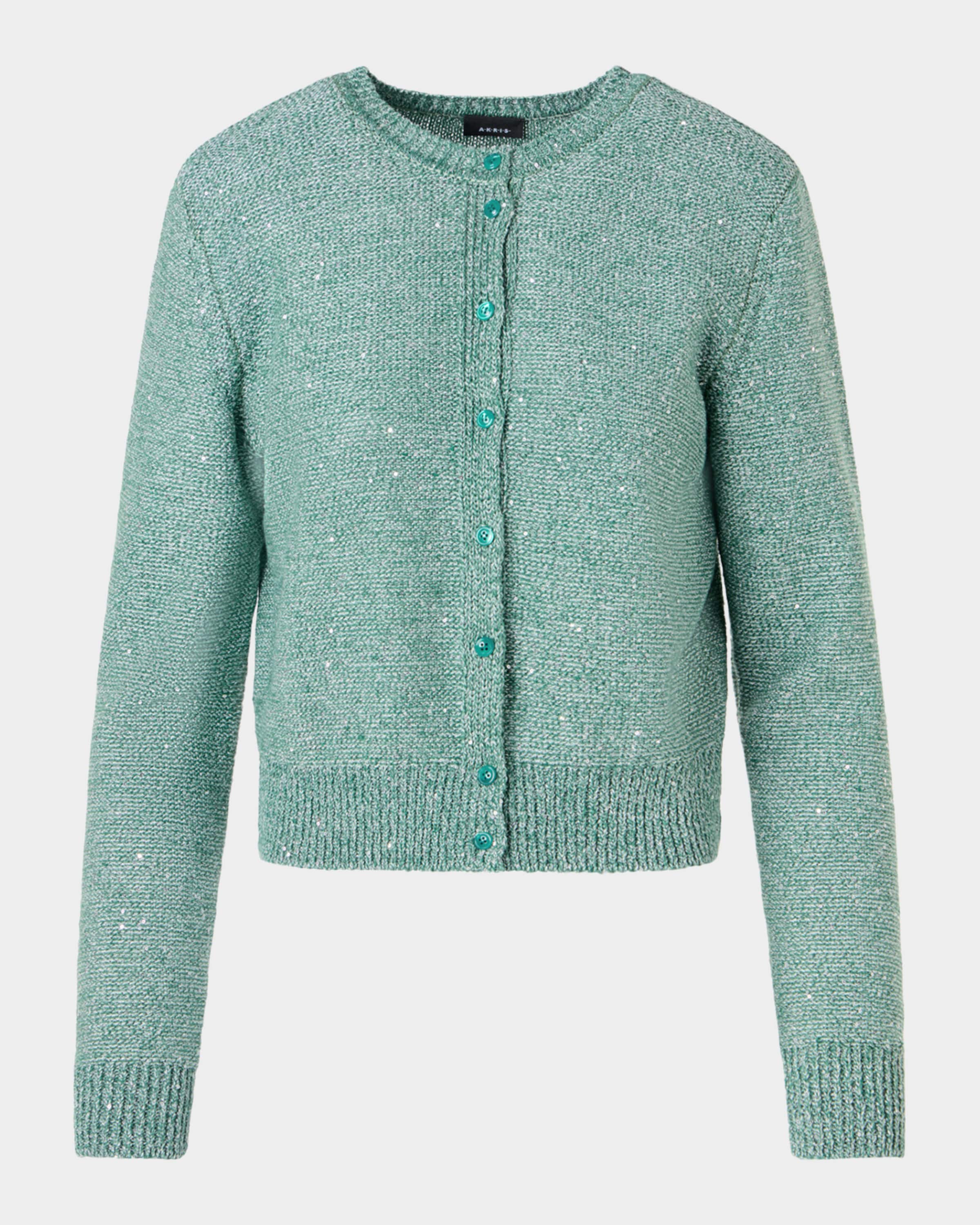 Akris Linen-Cotton Micro Sequin Knit Cardigan Sweater | Neiman Marcus