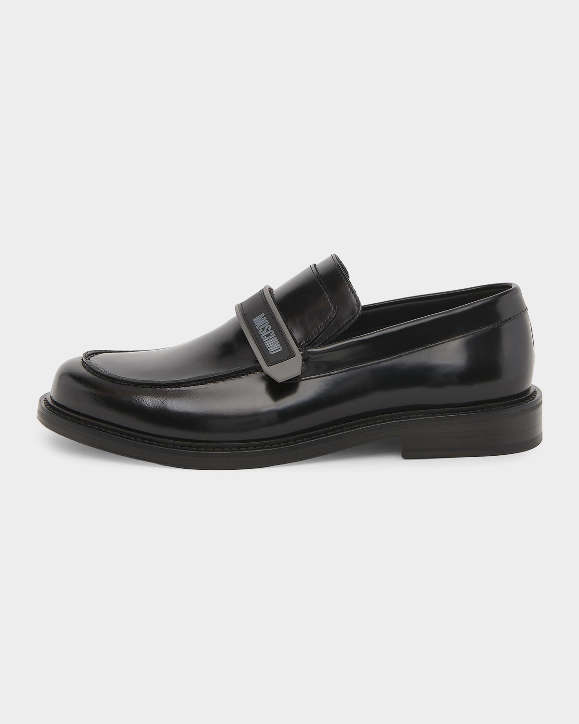 Moschino Black Logo Slip-On Loafers for Men Lettering Logo calfskin loafers | Moschino main image 3