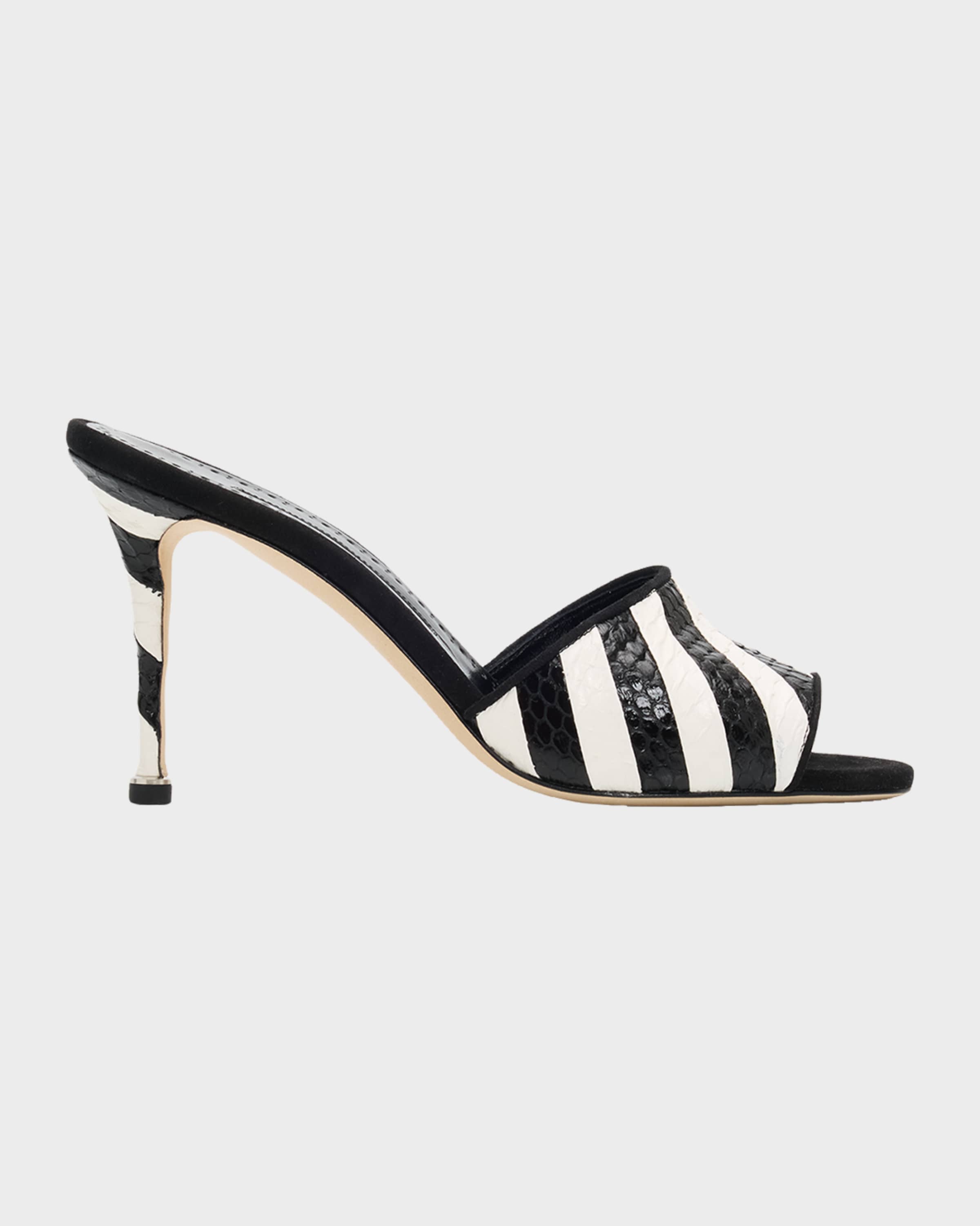 Manolo Blahnik 90mm Larache Striped Embossed Leather Mule Sandals