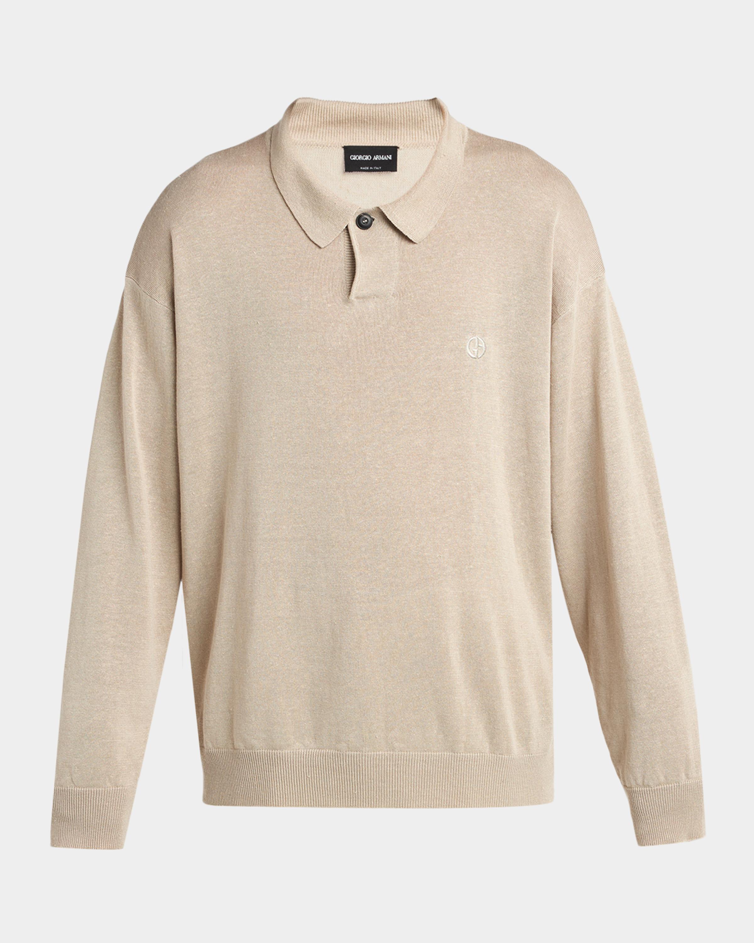 Giorgio Armani Men's Linen-Blend Polo Sweater | Neiman Marcus