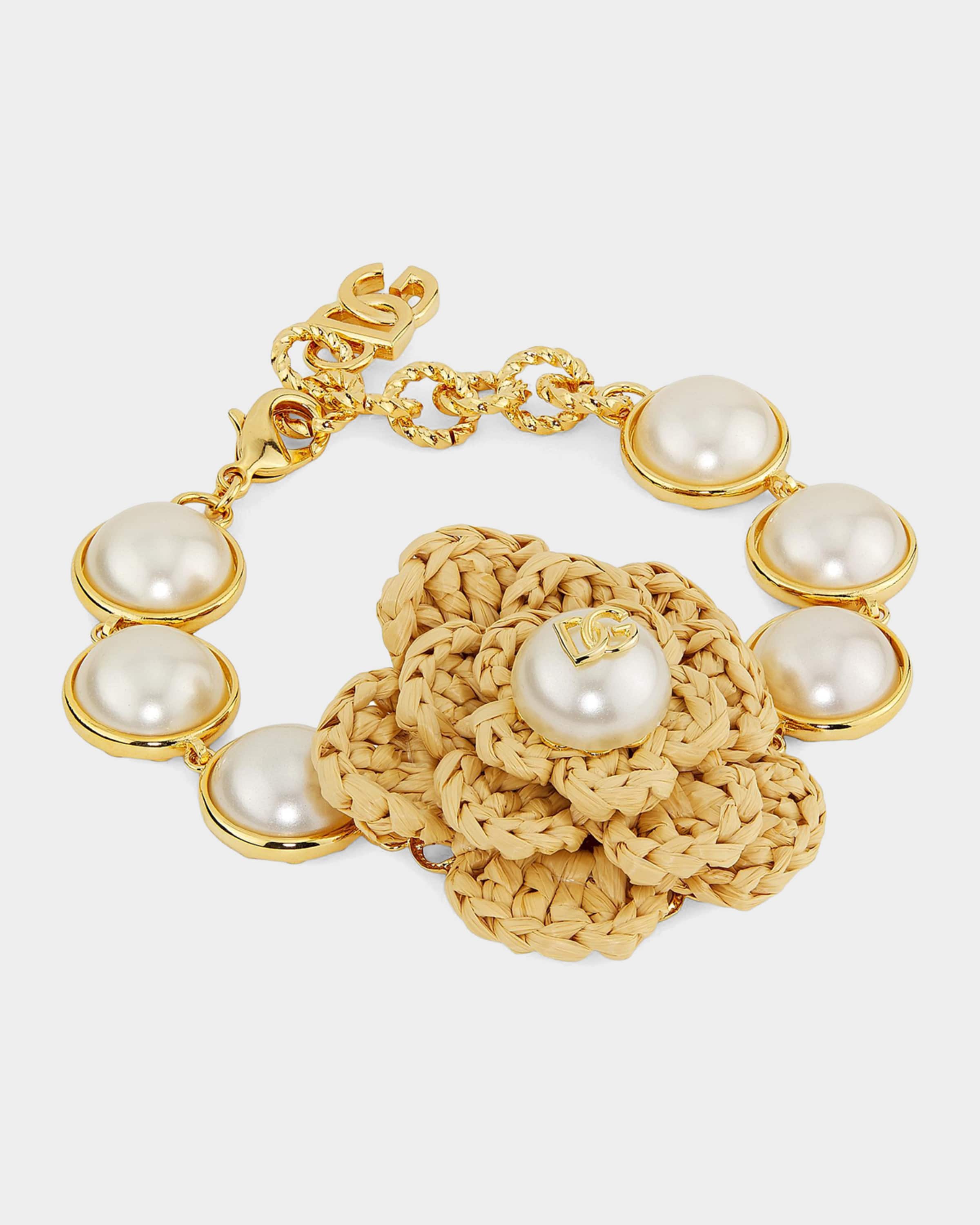 Dolce&Gabbana Flower Goldtone, Raffia & Imitation Pearl