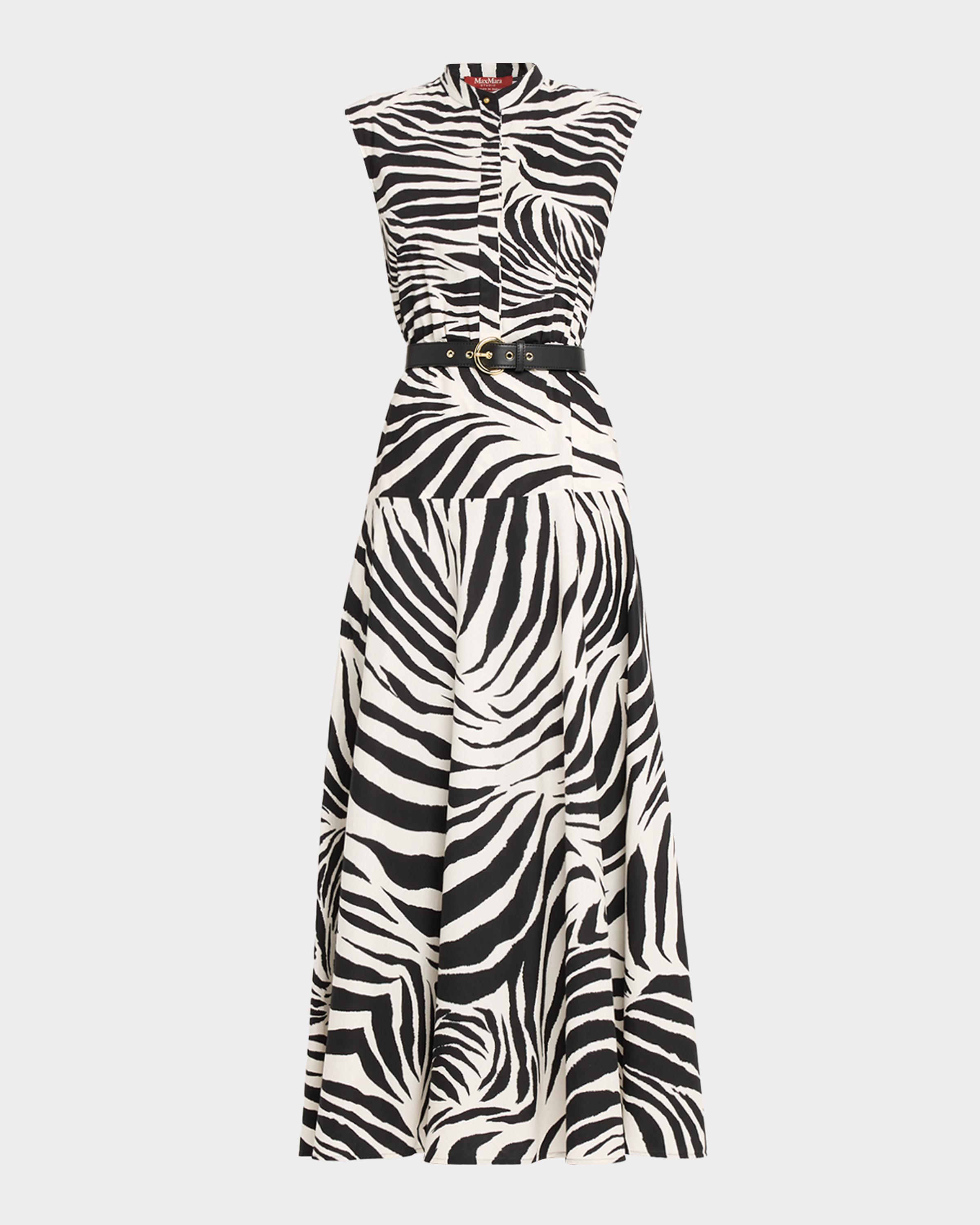 Max Mara Studio West Zebra-Print Cotton Poplin Midi Dress | Neiman