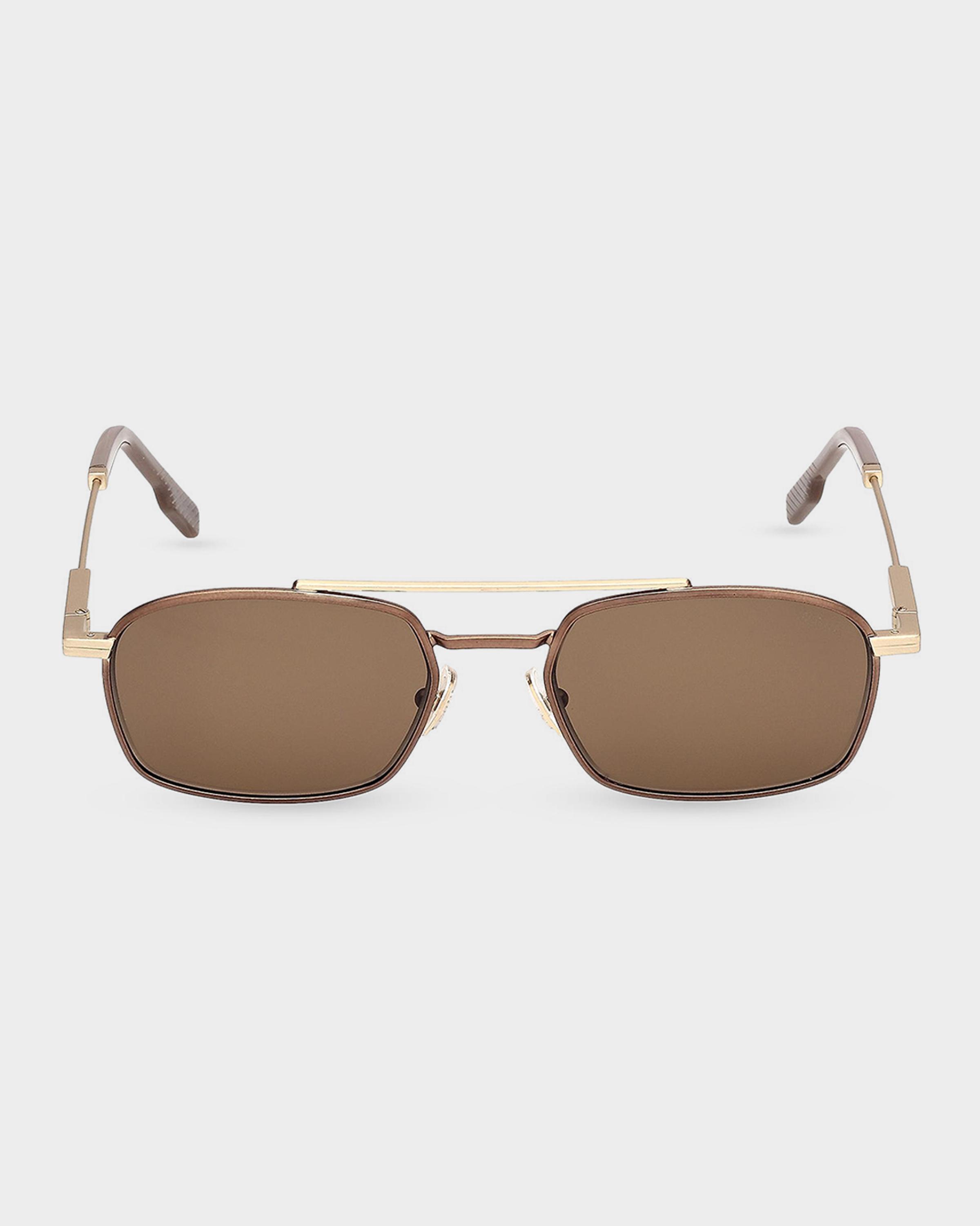 ZEGNA Men's Double-Bridge Metal Rectangle Sunglasses | Neiman Marcus