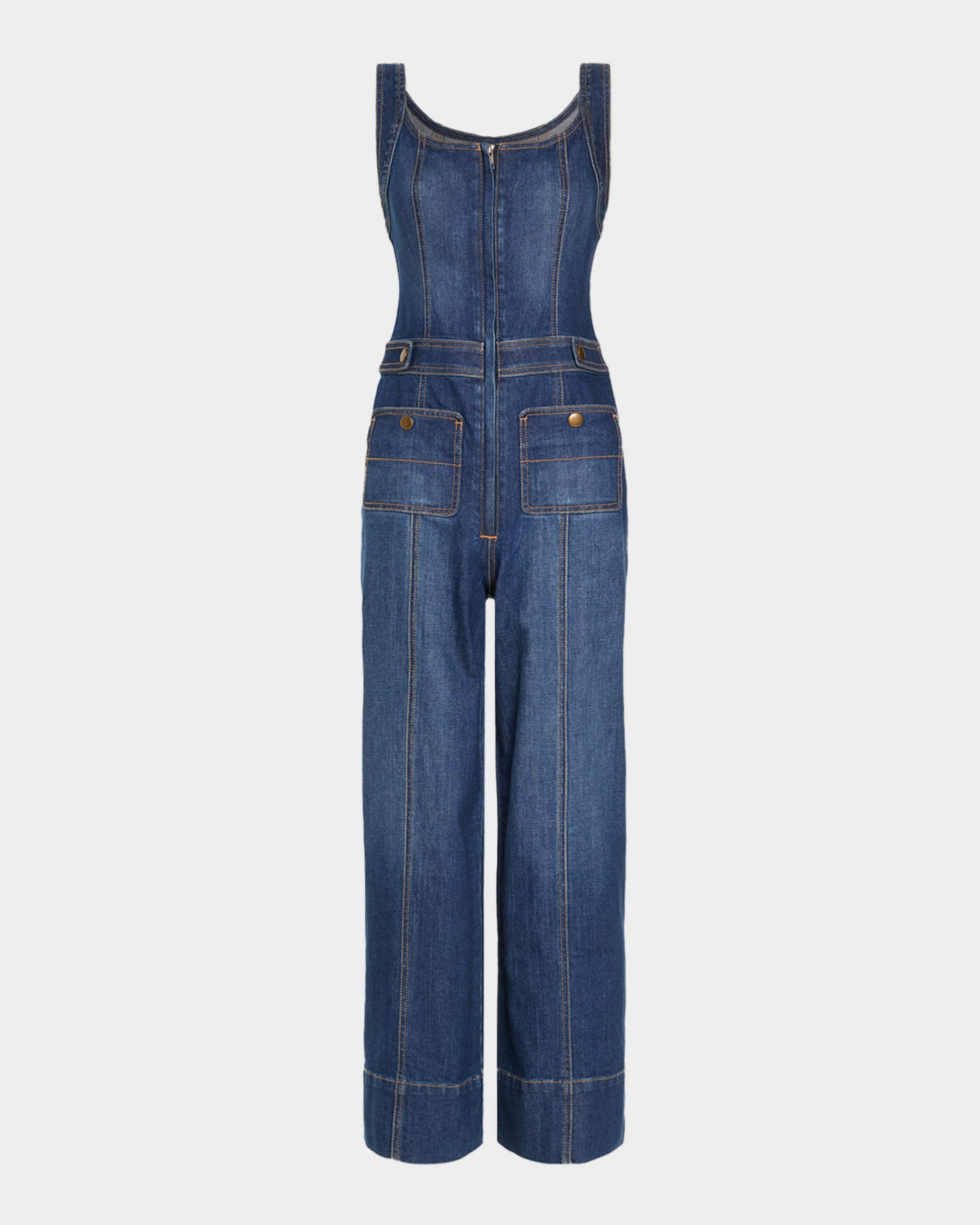 Ramy Brook Janet Cropped Wide-Leg Denim Jumpsuit | Neiman Marcus