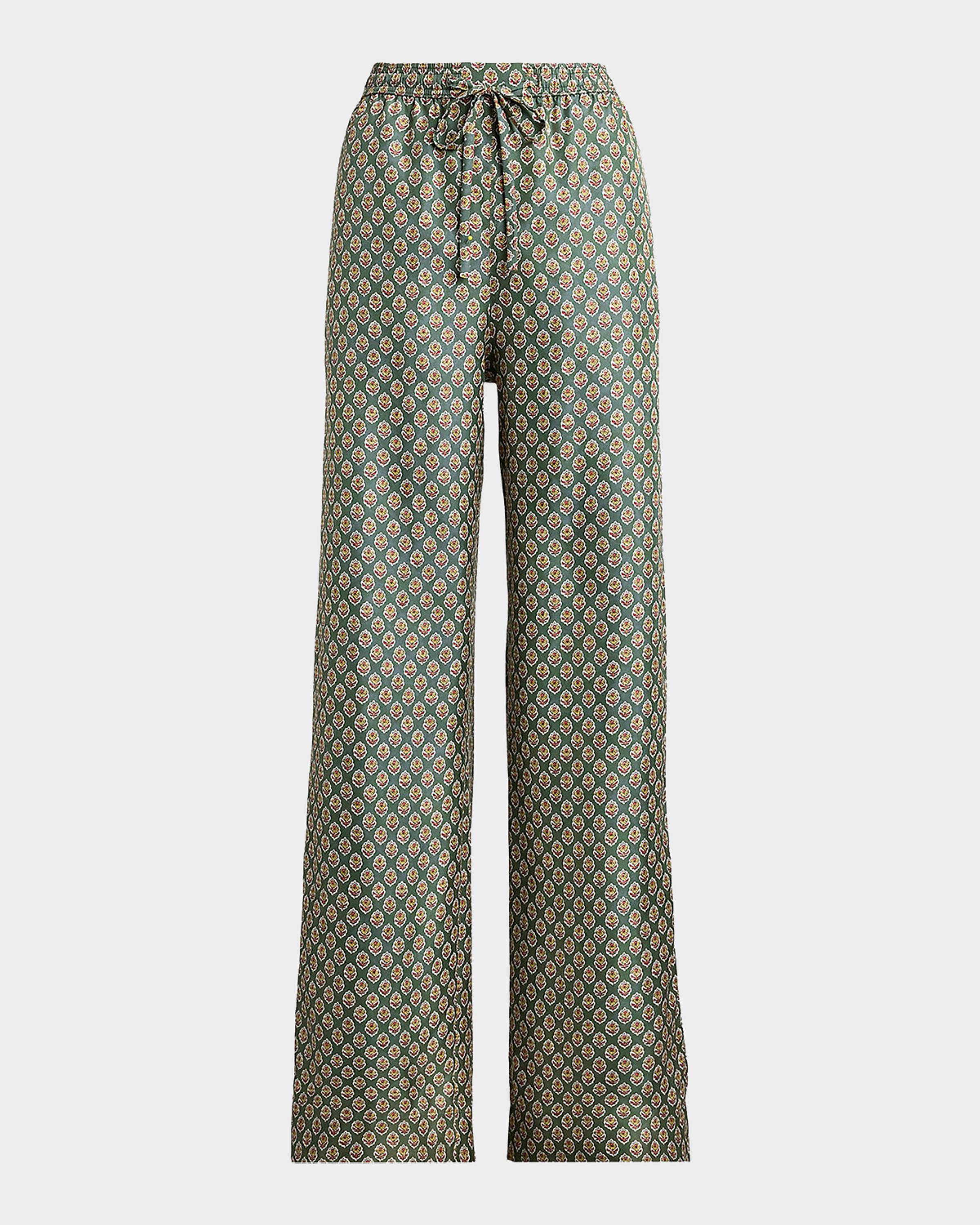 Polo Ralph Lauren Floral Silk Drawstring Wide-Leg Pants | Neiman
