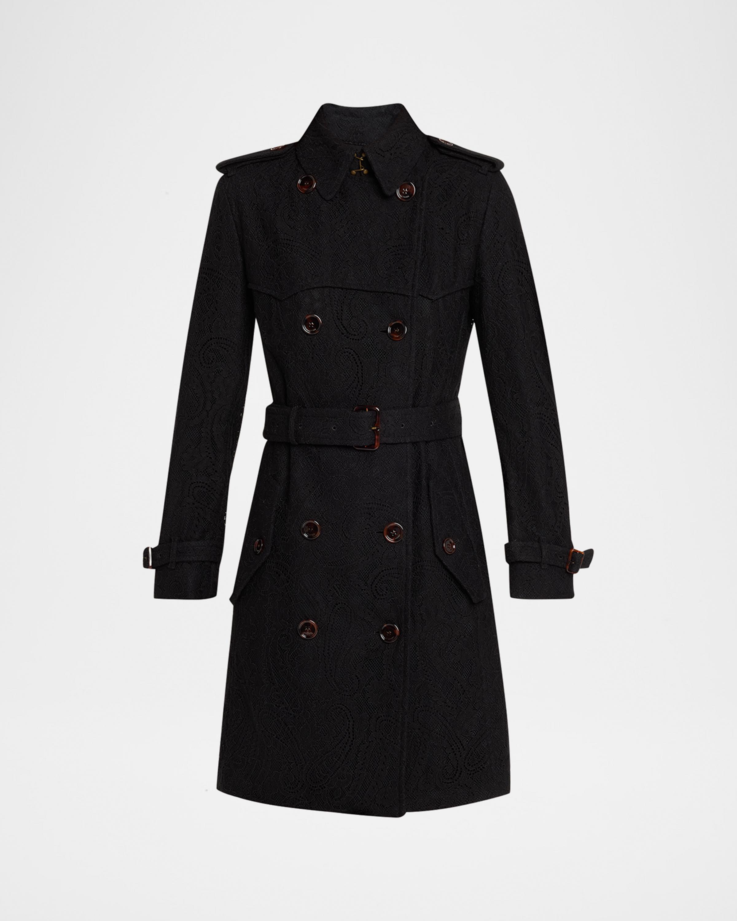 Burberry Foxfield Lace Double-Breasted Short Trench Jacket