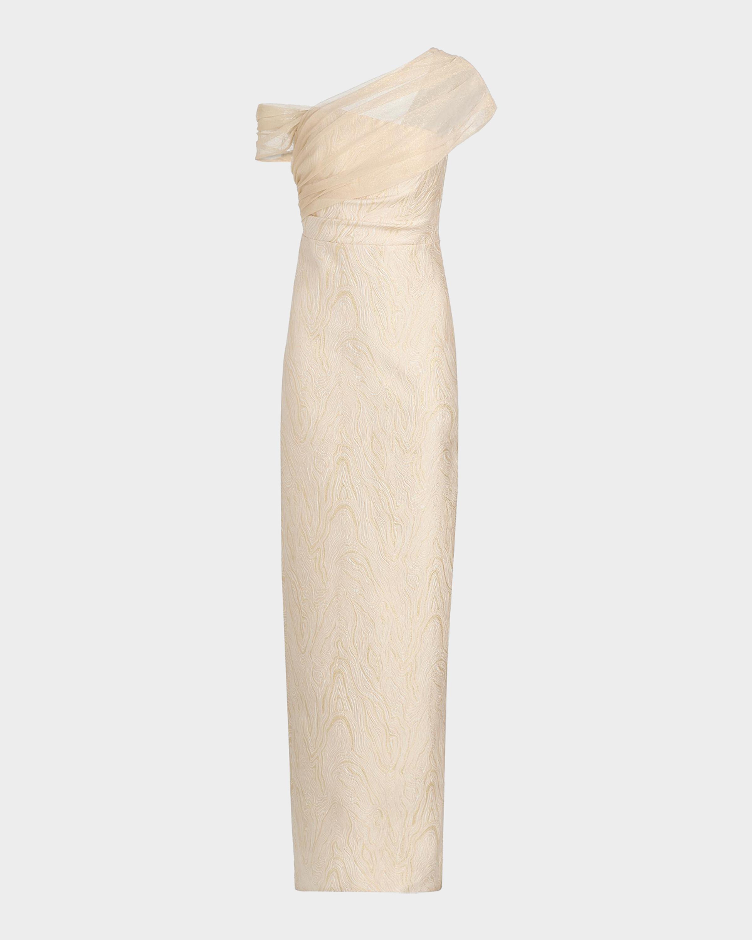 zara asymmetric jacquard dress Theia Women's Draped Shawl Column - Champagne Zara white dress