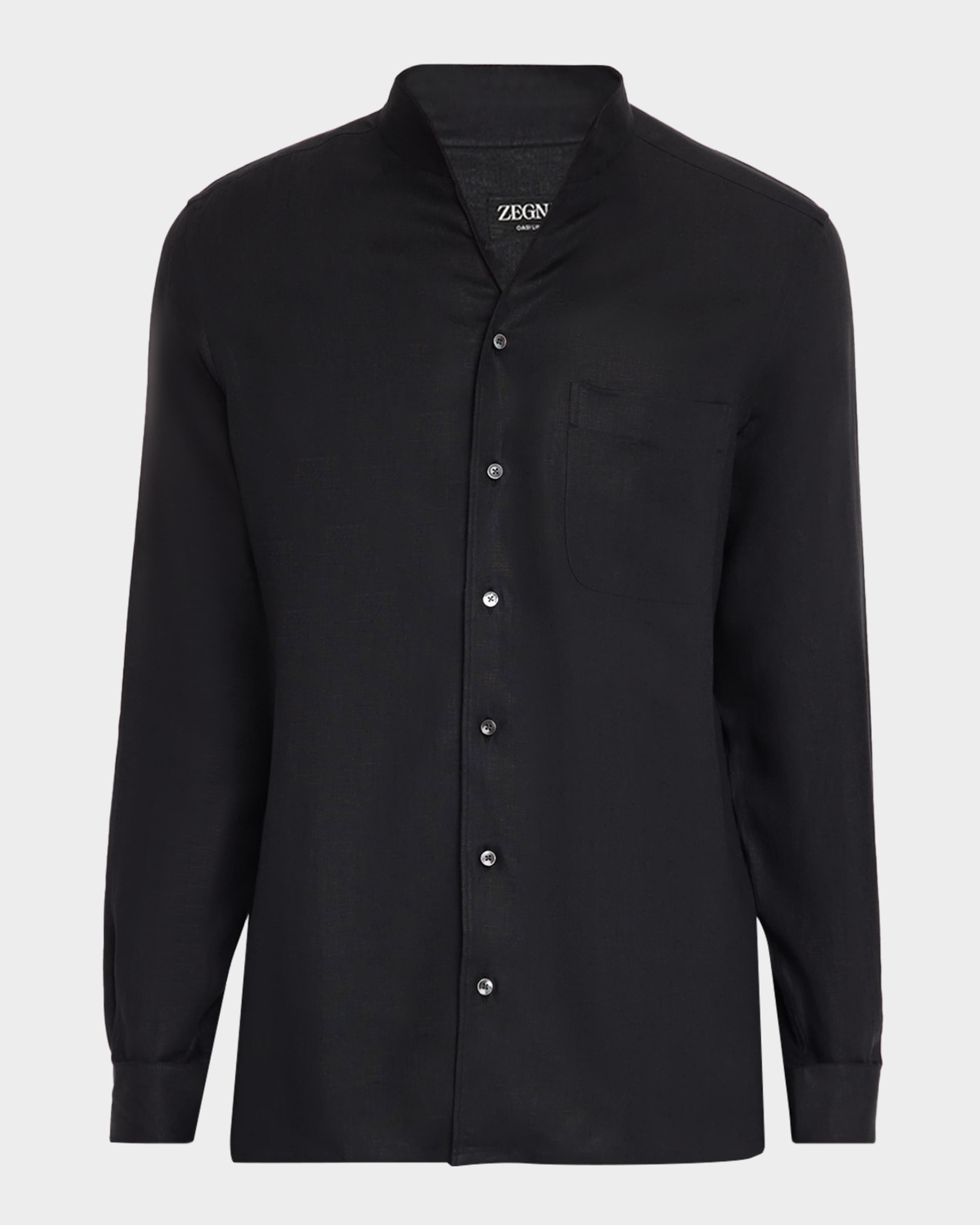 ZEGNA Men's Oasi Lino Chambray Stand-Collar Shirt | Neiman Marcus