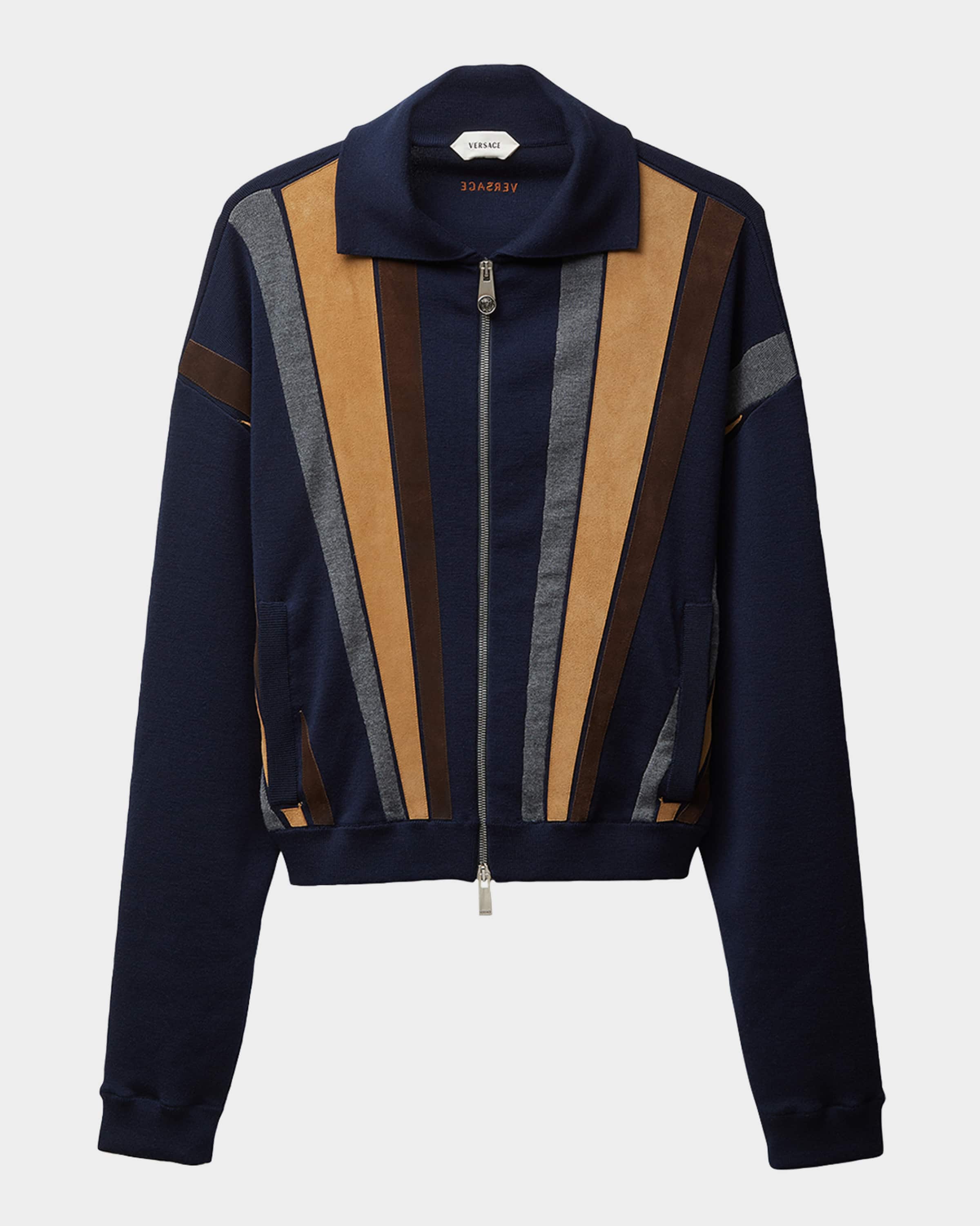 Versace Colorblocked Wool-Blend Zip-Up Blouson Jacket | Neiman Marcus
