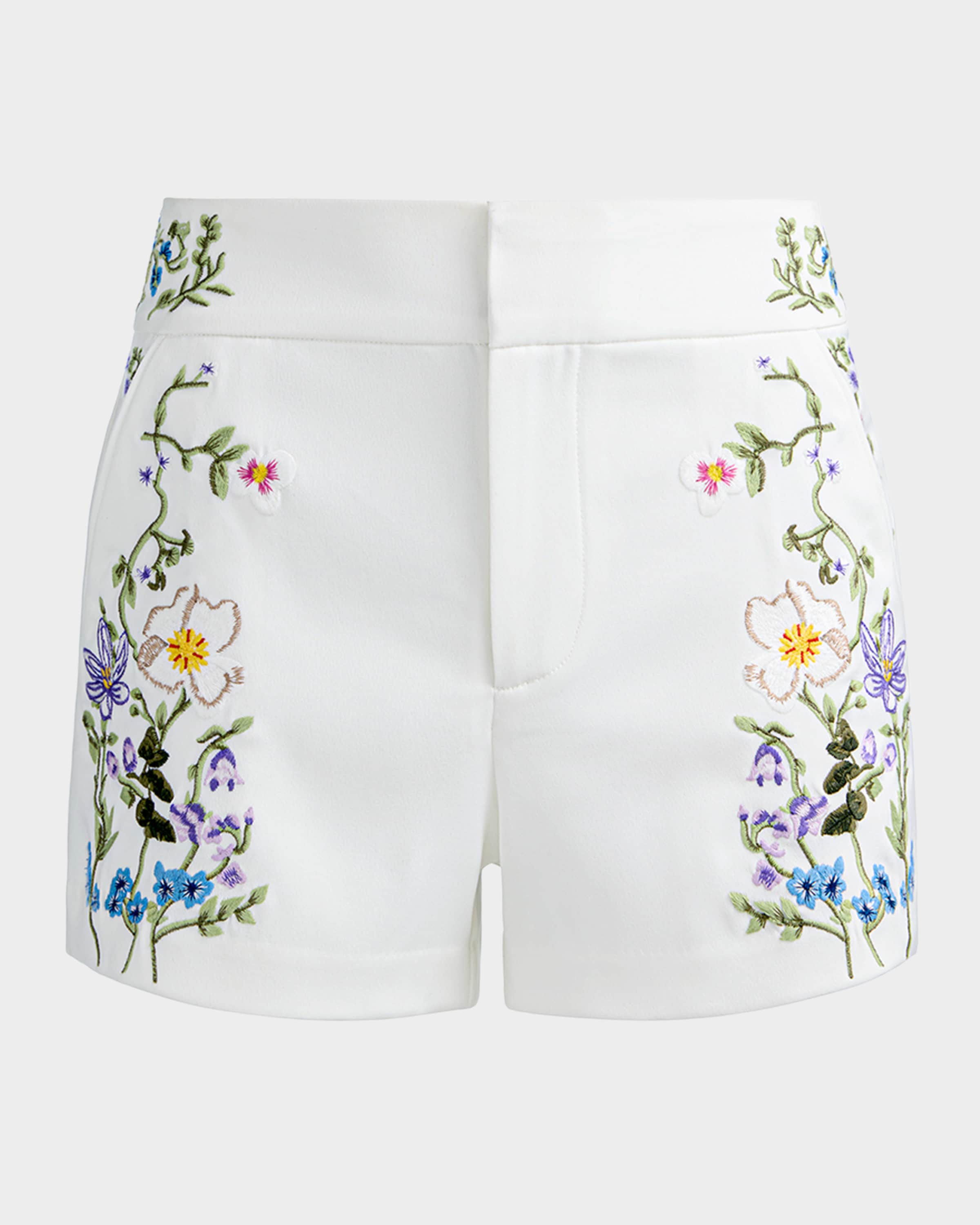 alice + olivia ショートパンツ 刺繍 ALICE + OLIVIA Cady High-Rise Embroidered Shorts | Neiman Marcus