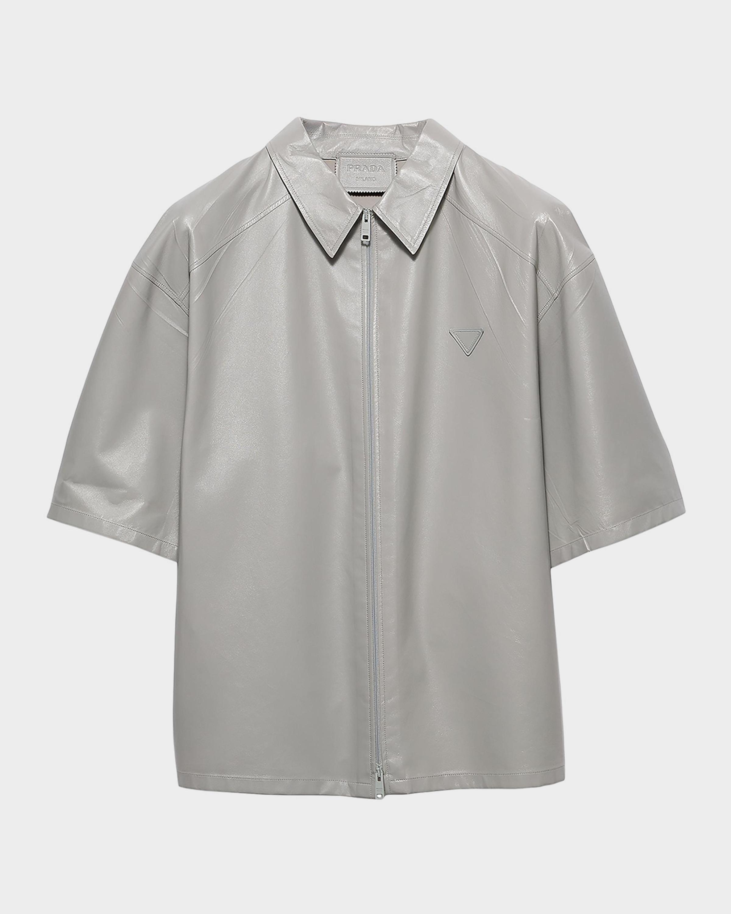 Prada Men's Short-Sleeve Nappa Leather Shirt | Neiman Marcus