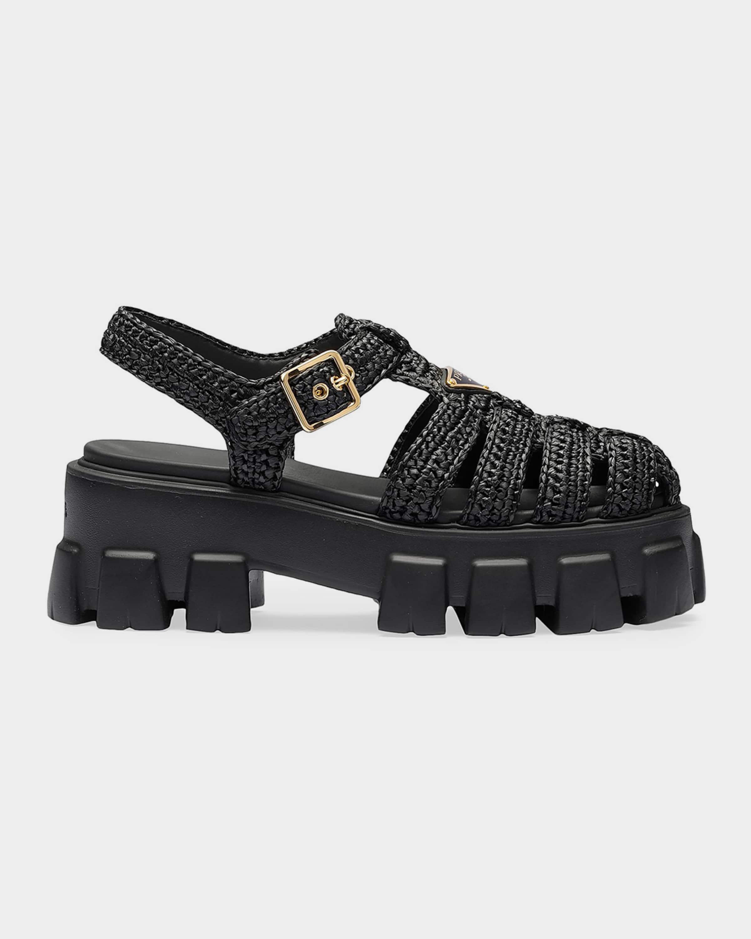 Prada Monolith Crochet Cage Sandals | Neiman Marcus