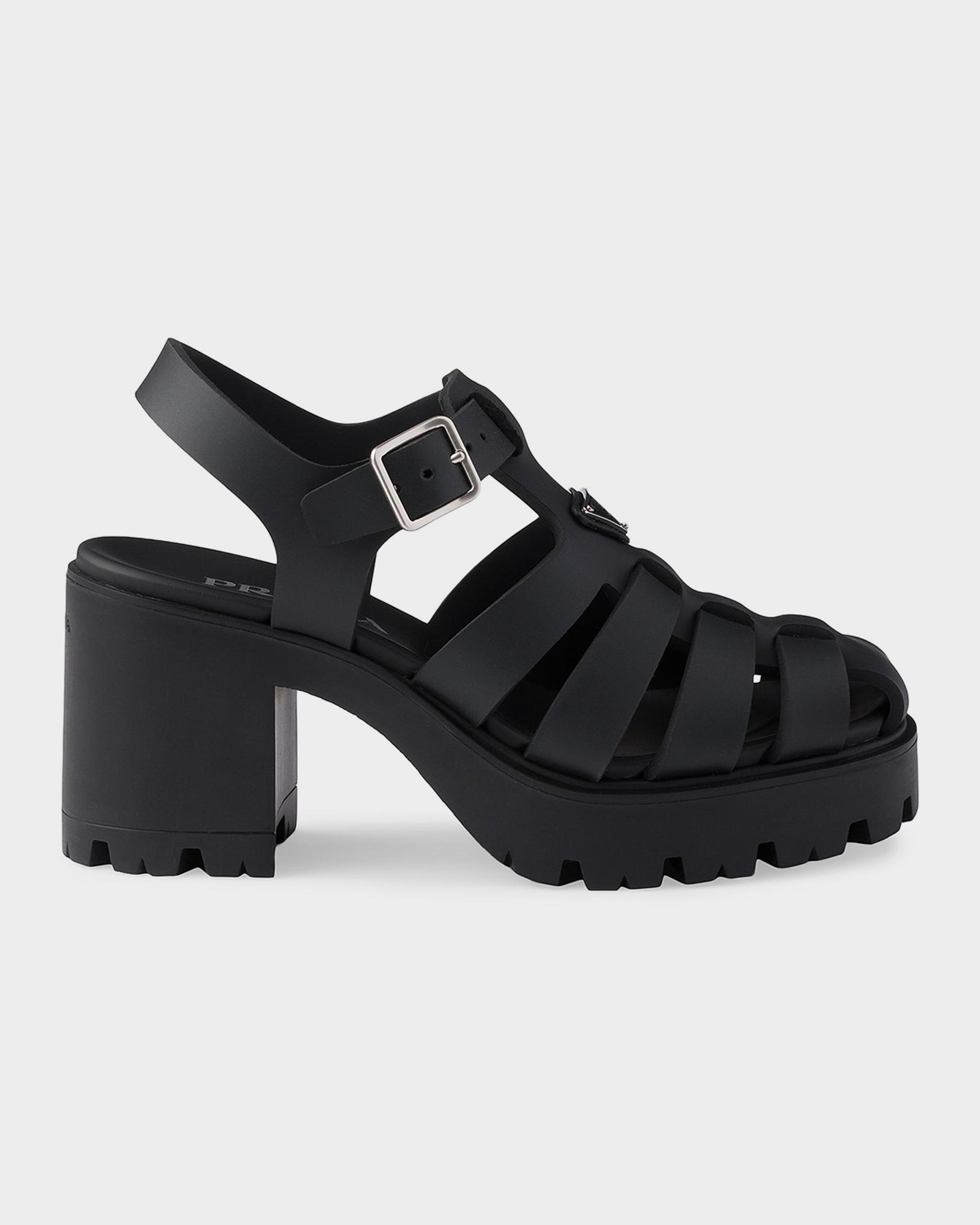靴 prada Black Rubber Monolith Sandals 6 Prada Monolith Rubber Platform Sandals | Neiman Marcus