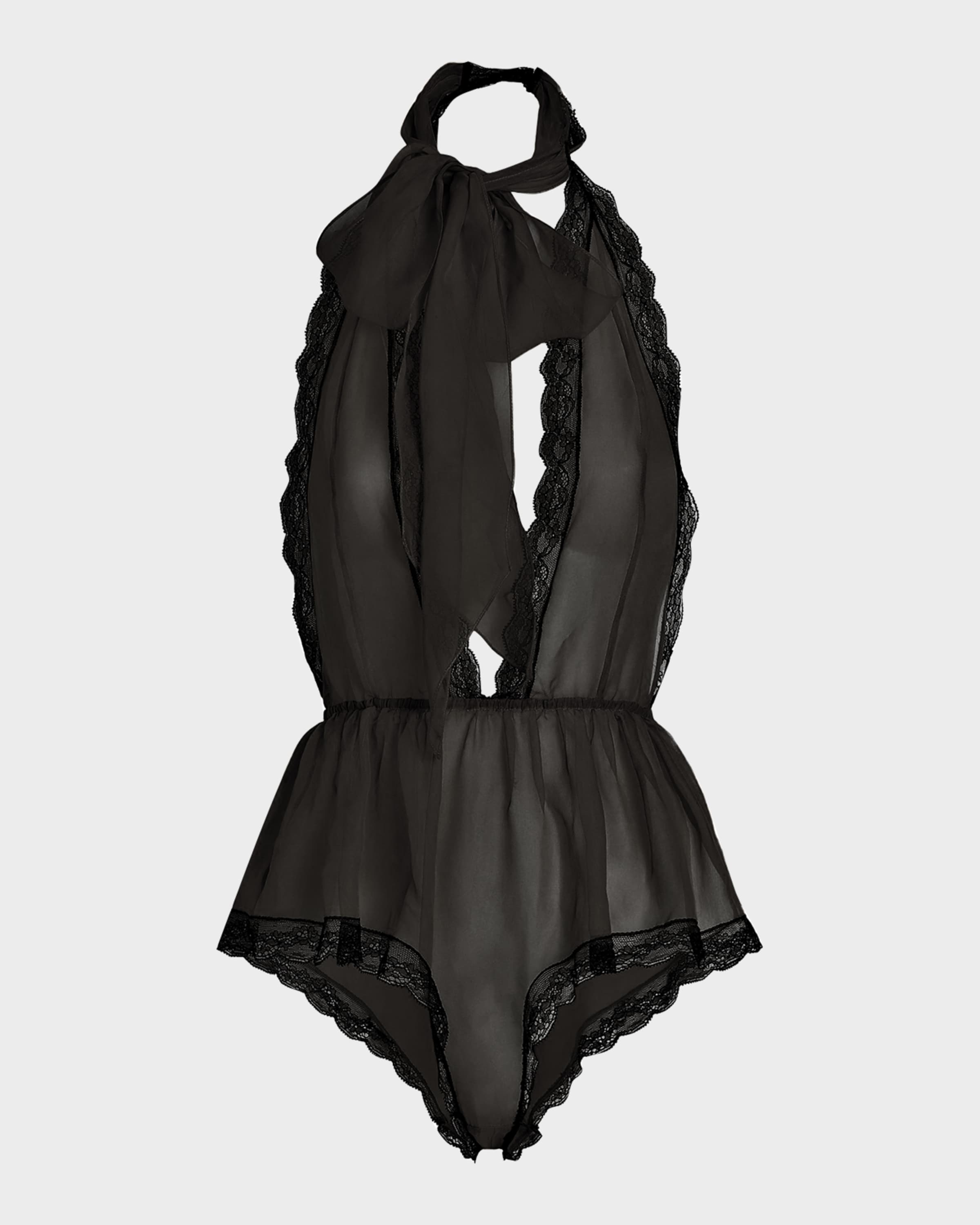 Dolce&Gabbana Lace-Trim Plunging Halter Bodysuit | Neiman Marcus