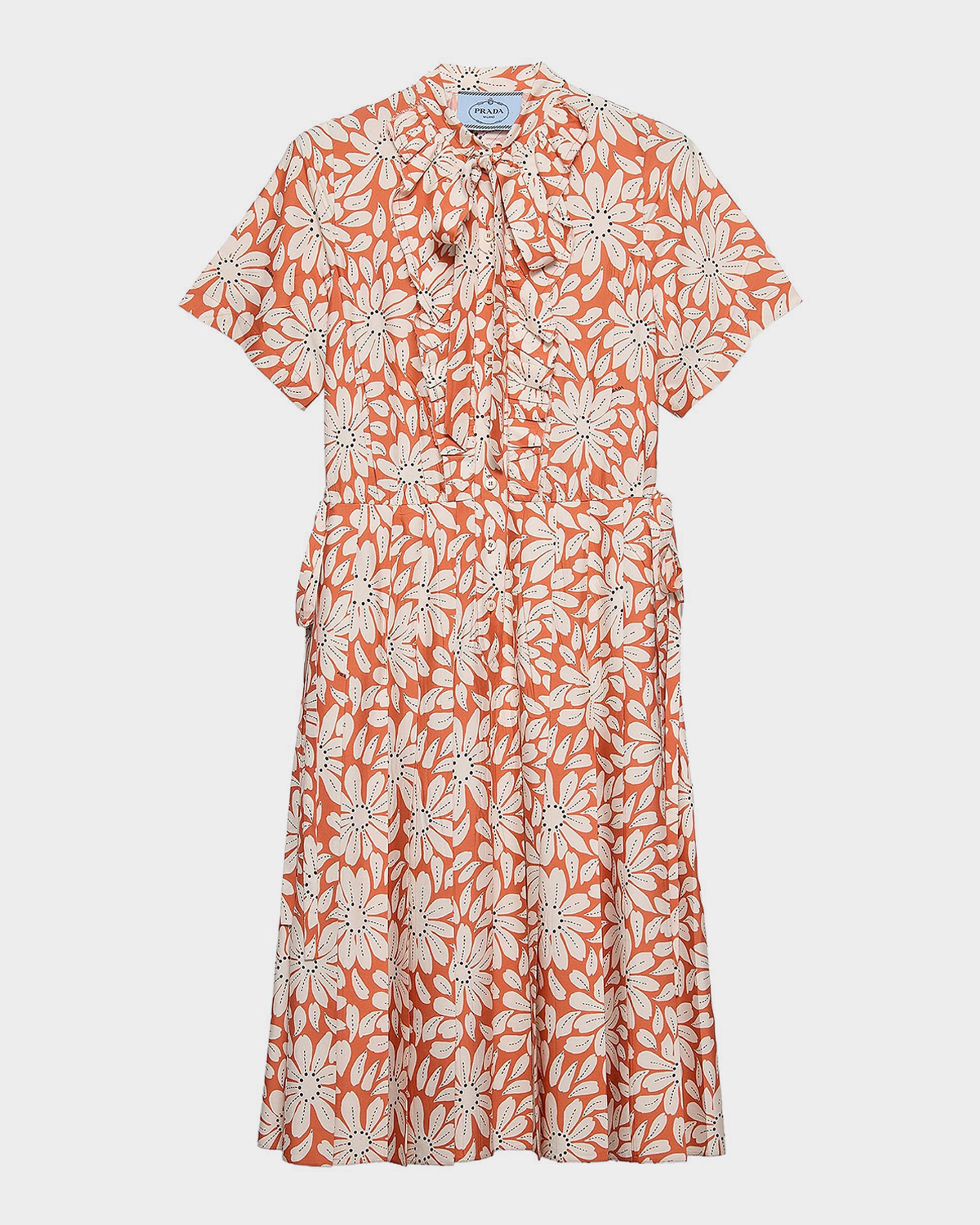 PRADA フラワープリント ノースリーブチュニック Prada Floral Tieneck Midi Shirtdress | Neiman Marcus
