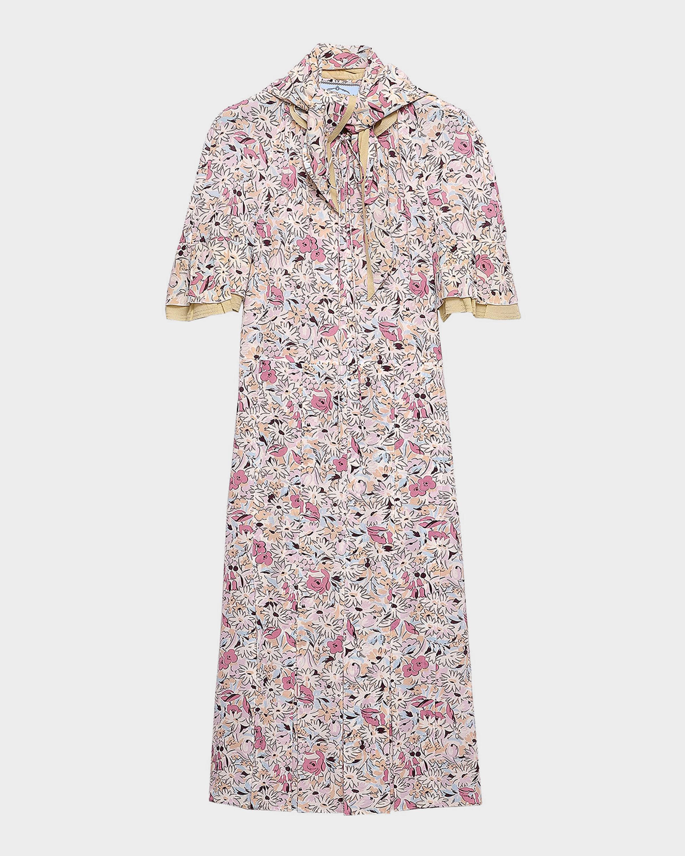 Prada Floral Stretch-Silk Georgette Tieneck Maxi-Dress | Neiman Marcus