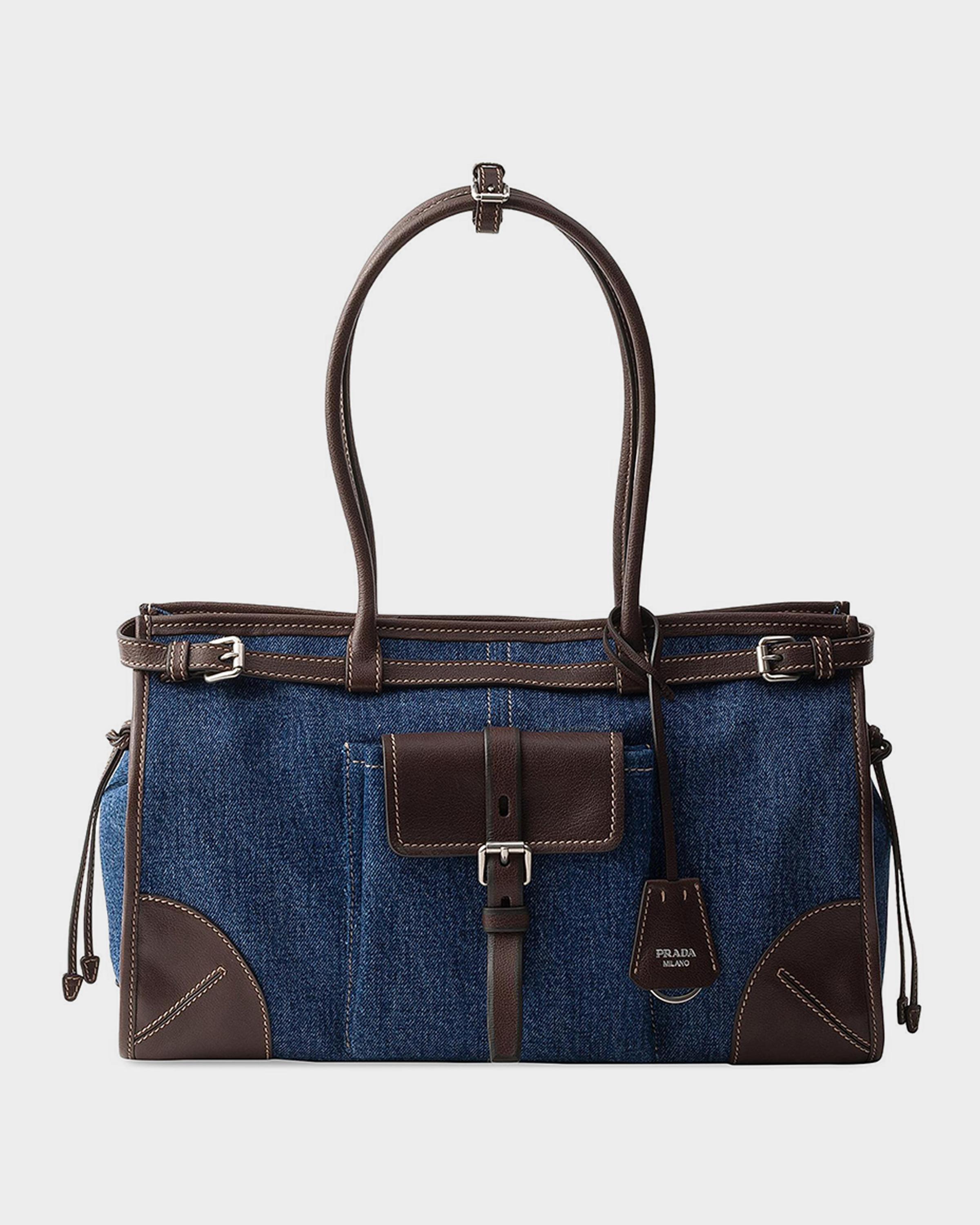 Prada Bonnie Large Denim and Leather Handbag | Neiman Marcus