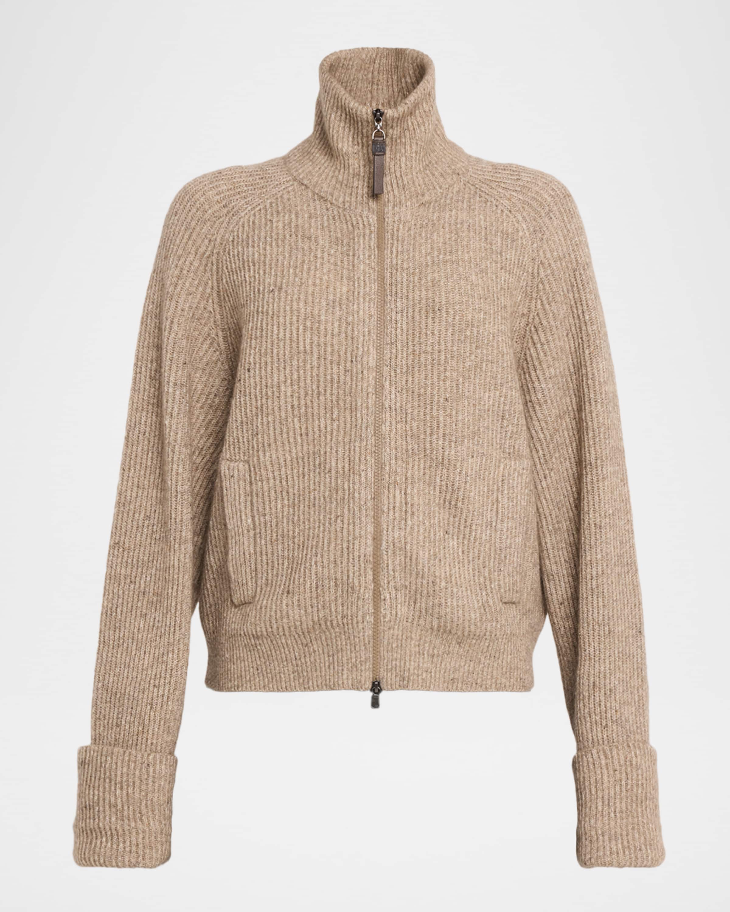 Brunello Cucinelli Cashmere-Mohair Ribbed Zip-Up Cardigan | Neiman