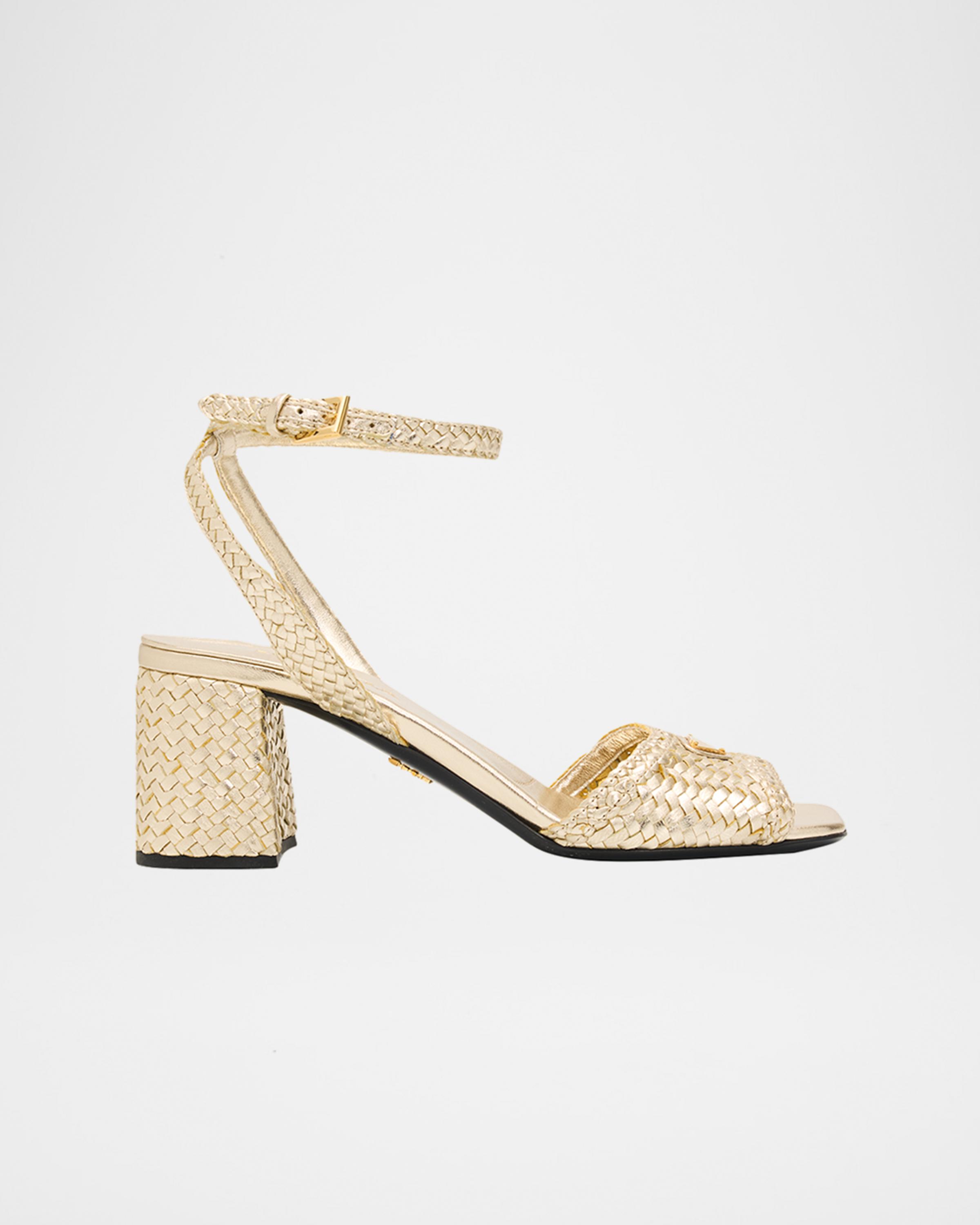 Prada 65mm Madras Woven Metallic Leather Ankle-Strap Sandals