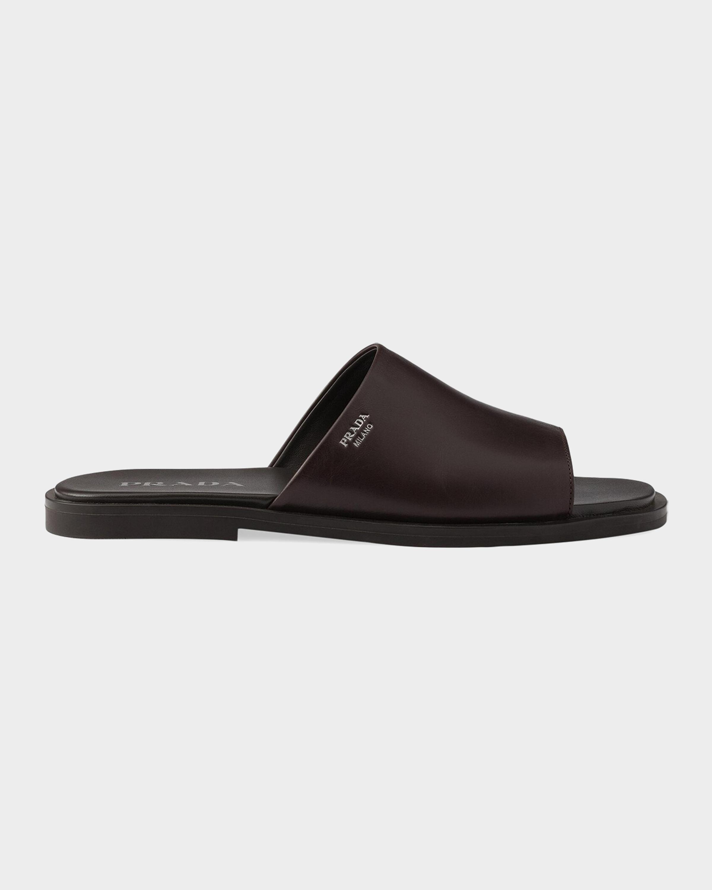 Prada Men’s Black and Beige Canvas Leather Slide Sandals Prada Leather Double-Grip Slide Sandals - Bergdorf Goodman main image 2