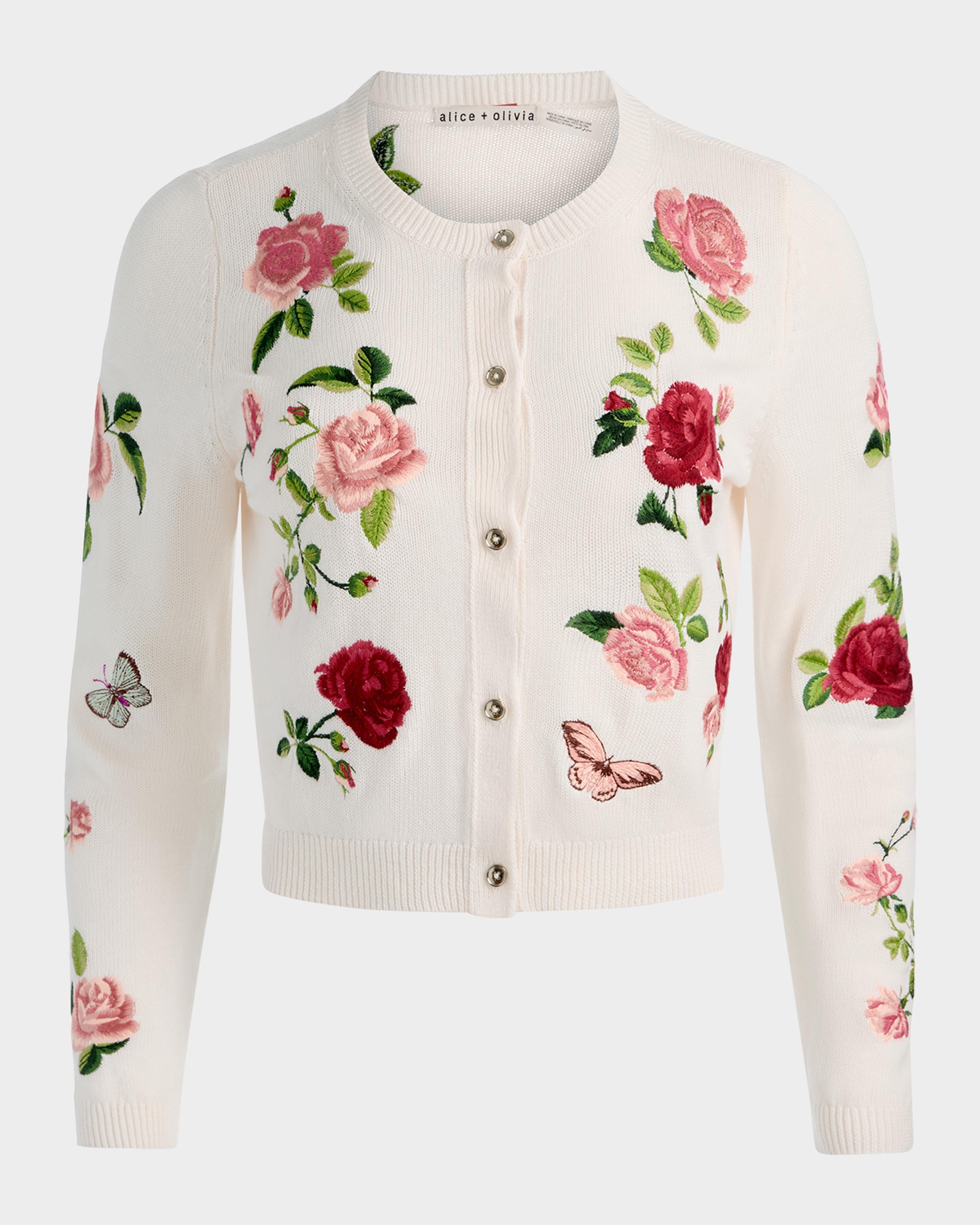 ALICE + OLIVIA Dollie Embroidered Cardigan | Neiman Marcus