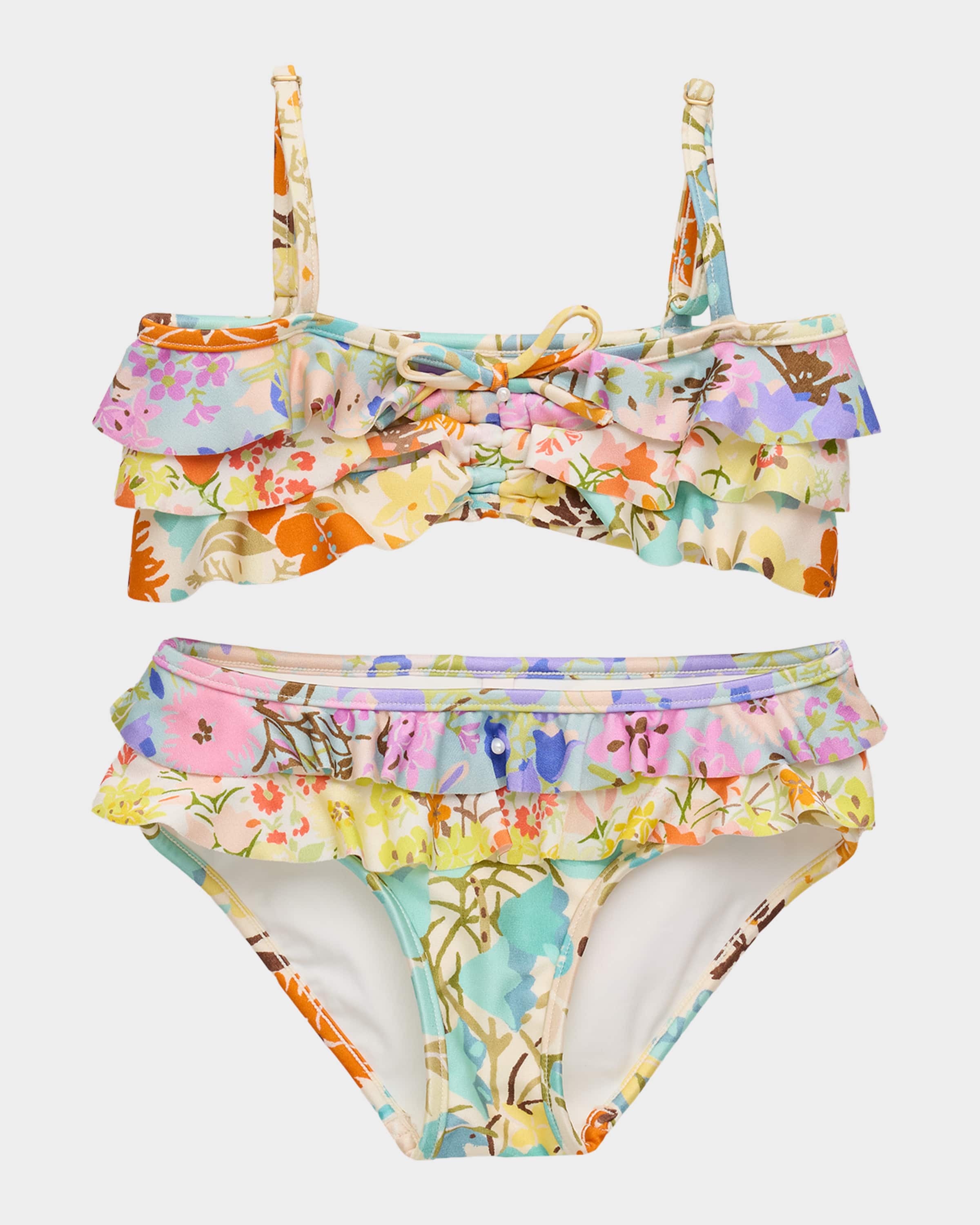 Zimmermann Girl's Solstice Floral Ruffle Two-Piece Swimsuit, Size