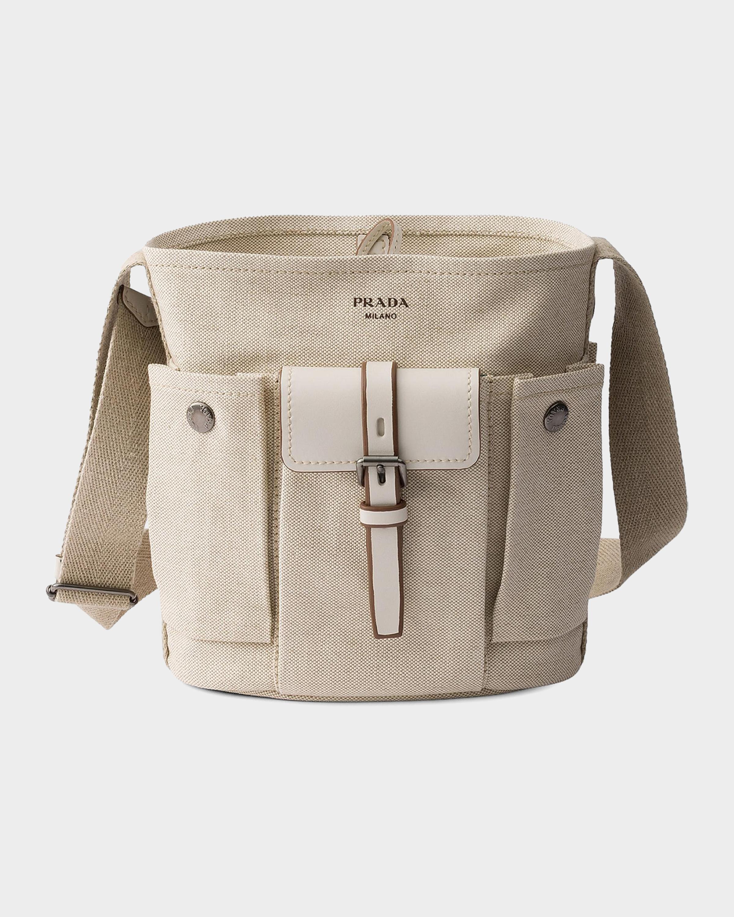 Prada Route Mini Canvas and Leather Bucket Bag | Neiman Marcus