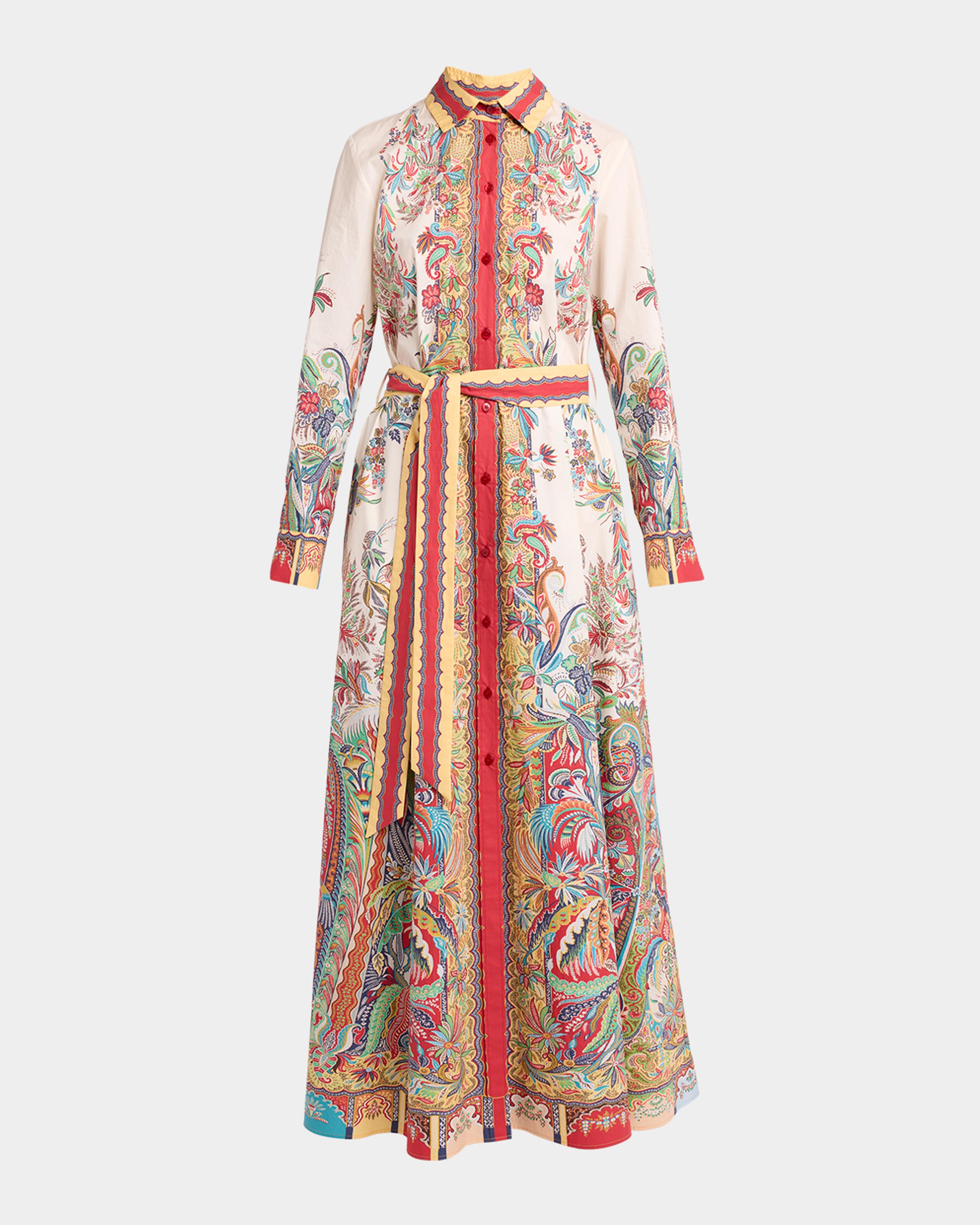 Etro Paisley-Print Cotton Poplin Long-Sleeve Maxi Shirtdress