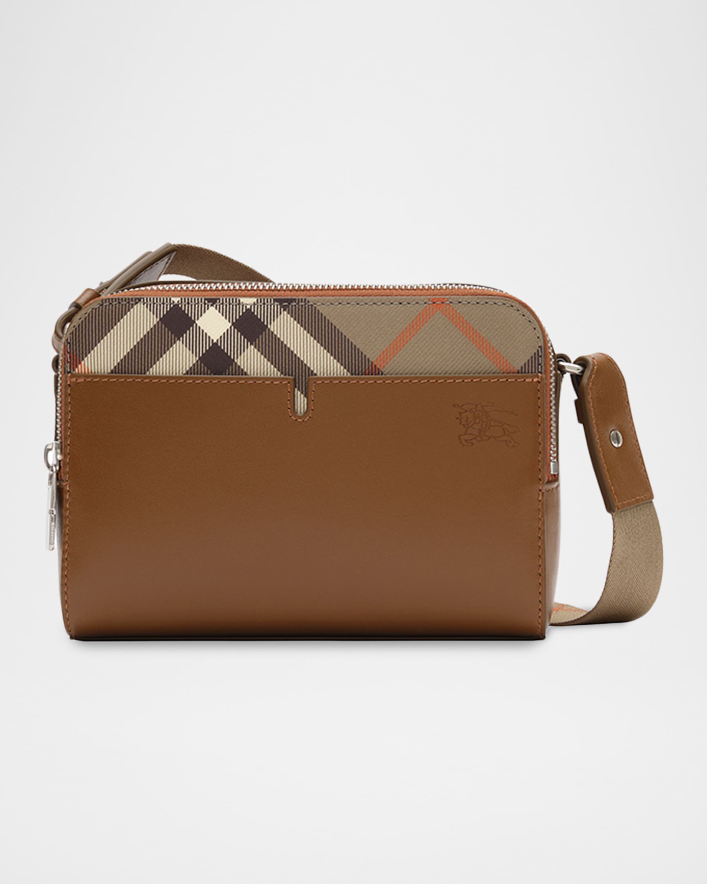 Burberrys ブラウンレザー ハンドバッグ Burberry Men's Pop Check Mini Leather Case Crossbody Bag | Neiman