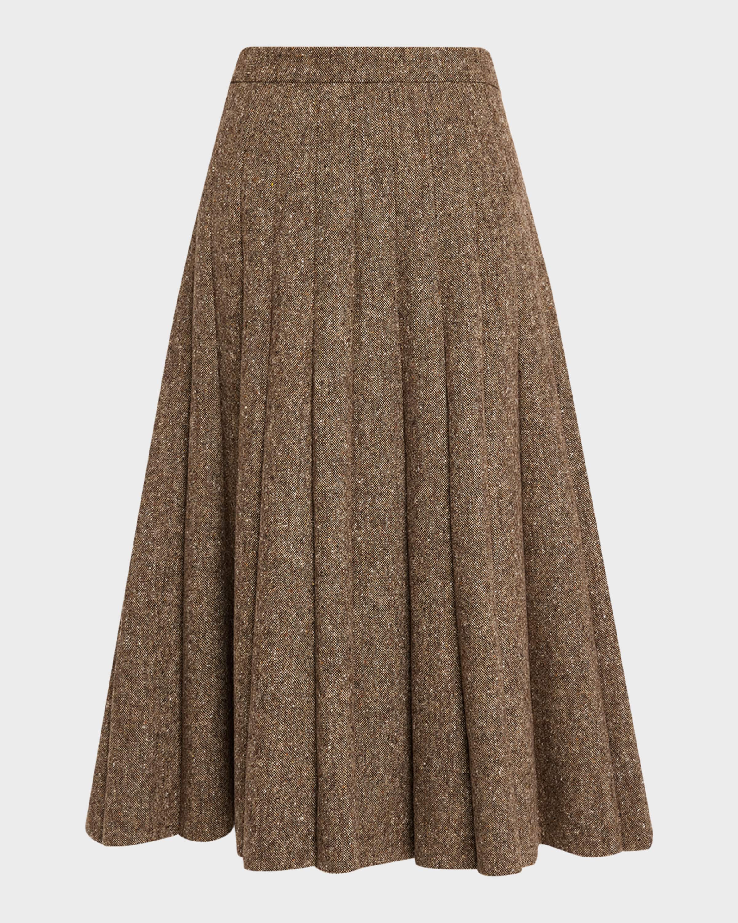 美品★BRUNELLO CUCINELLI★本革ベルト★ウール★ロングスカート Brunello Cucinelli Donegal Wool Tweed Pleated Midi Skirt | Neiman
