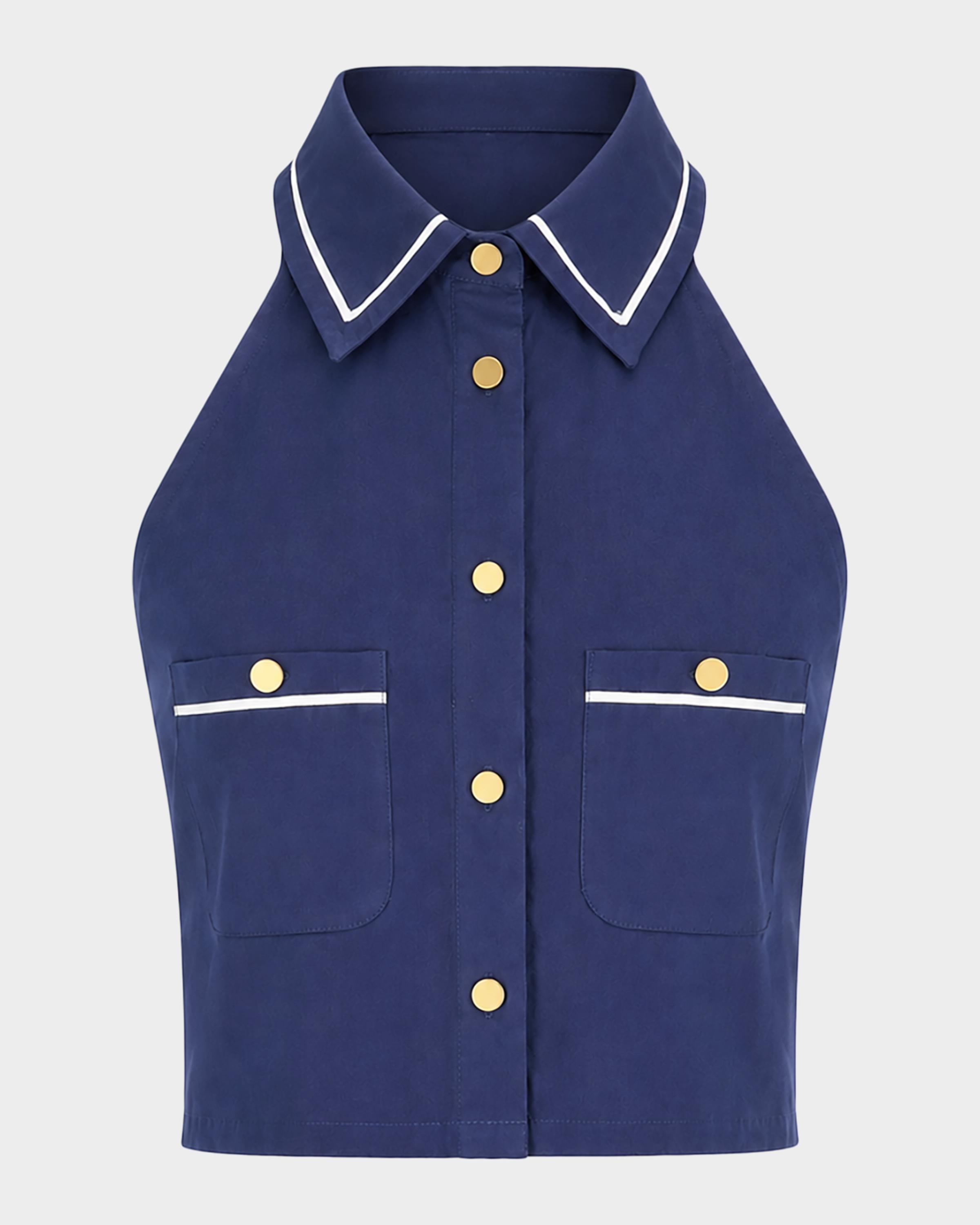 SEROYA Yumi Button-Front Crop Top | Neiman Marcus