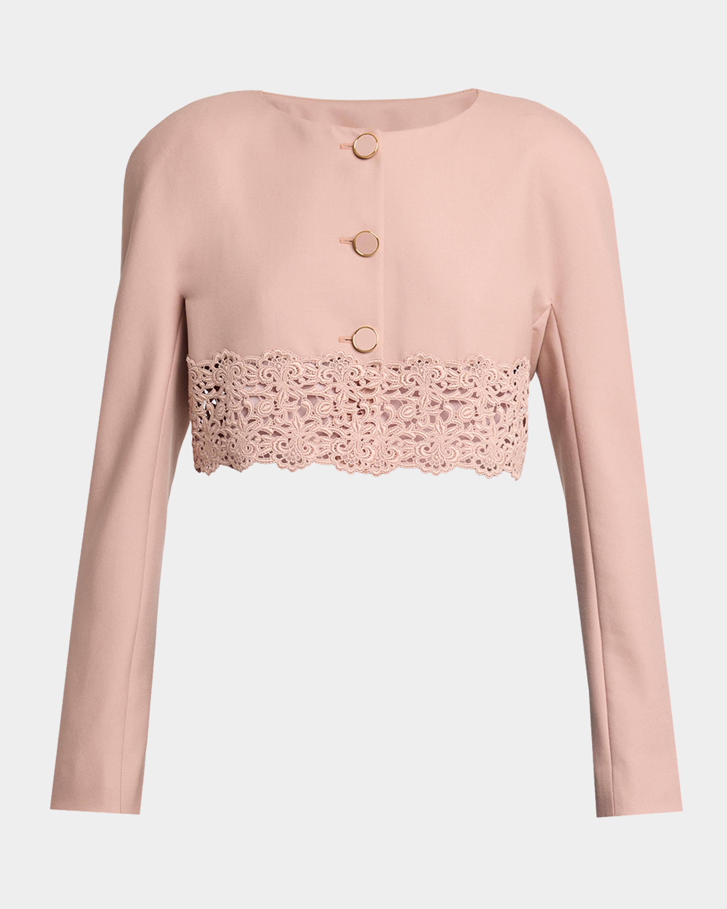 Chloé Guipure Lace & Wool Crop Cardigan | Neiman Marcus