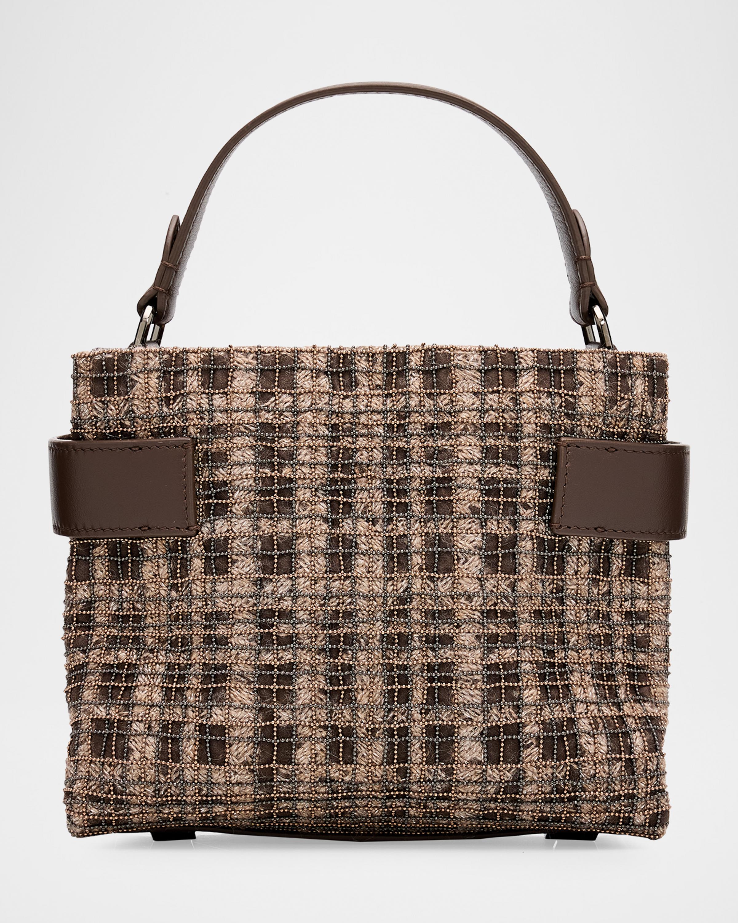 Brunello Cucinelli Monili Woven Plaid Top-Handle Bag | Neiman Marcus