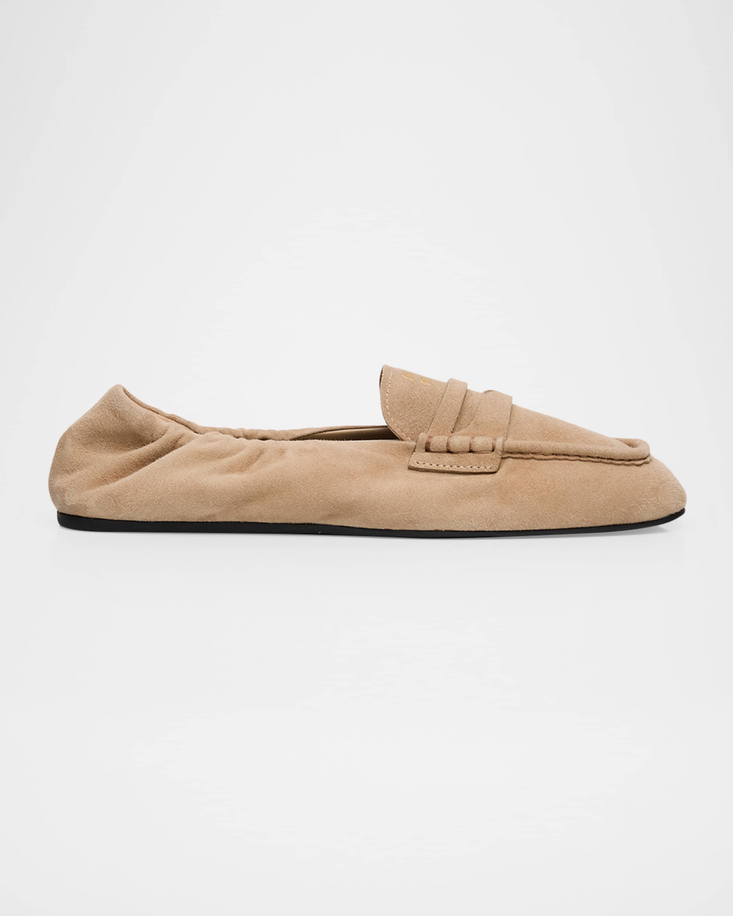 Miu Miu Ruched Suede Penny Loafers | Neiman Marcus