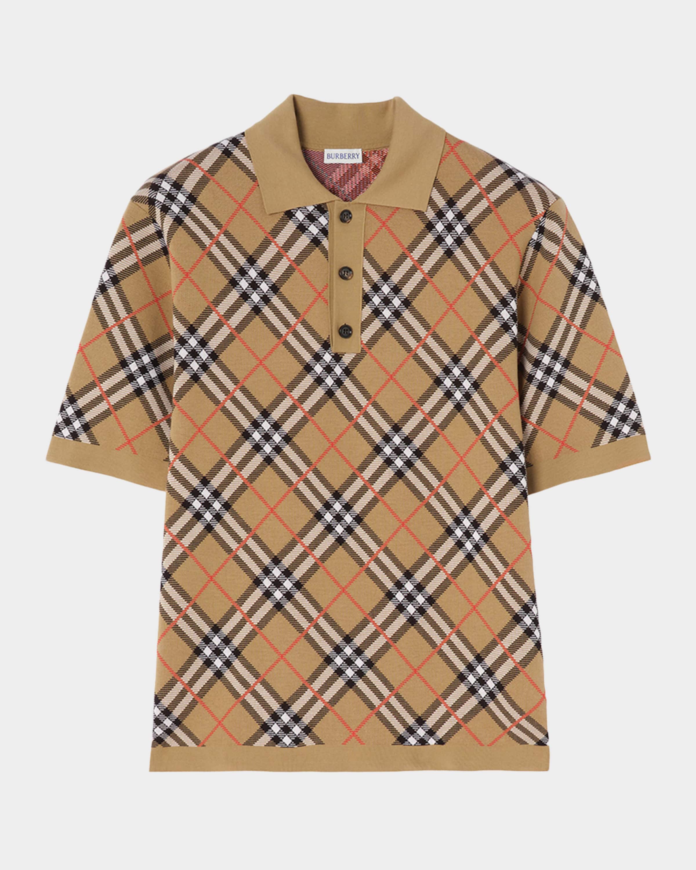 Burberry Men's Marlow Cotton Check Knit Polo Shirt | Neiman Marcus