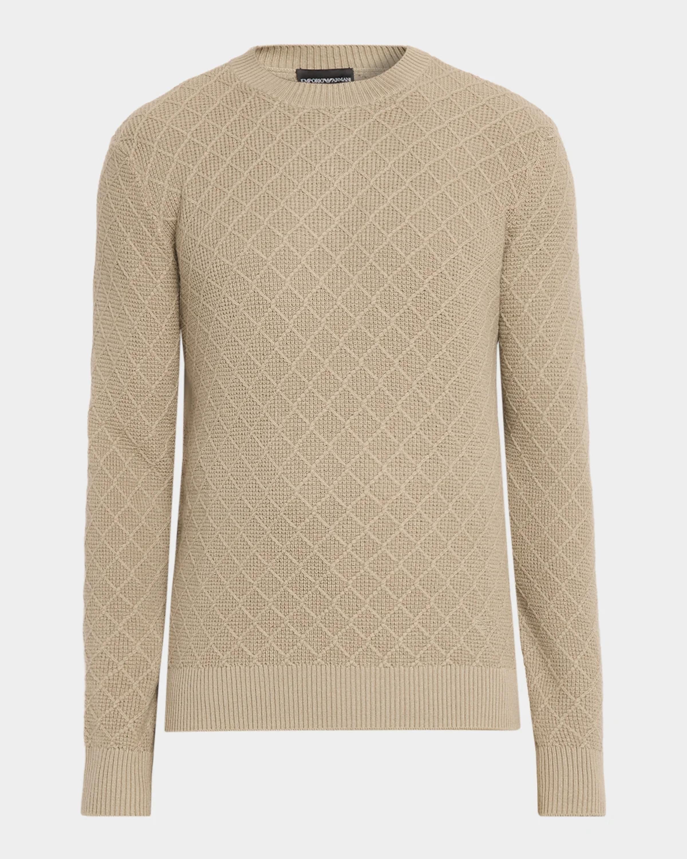 Emporio Armani Men's Wool-Cashmere Grid Jacquard Crewneck Sweater