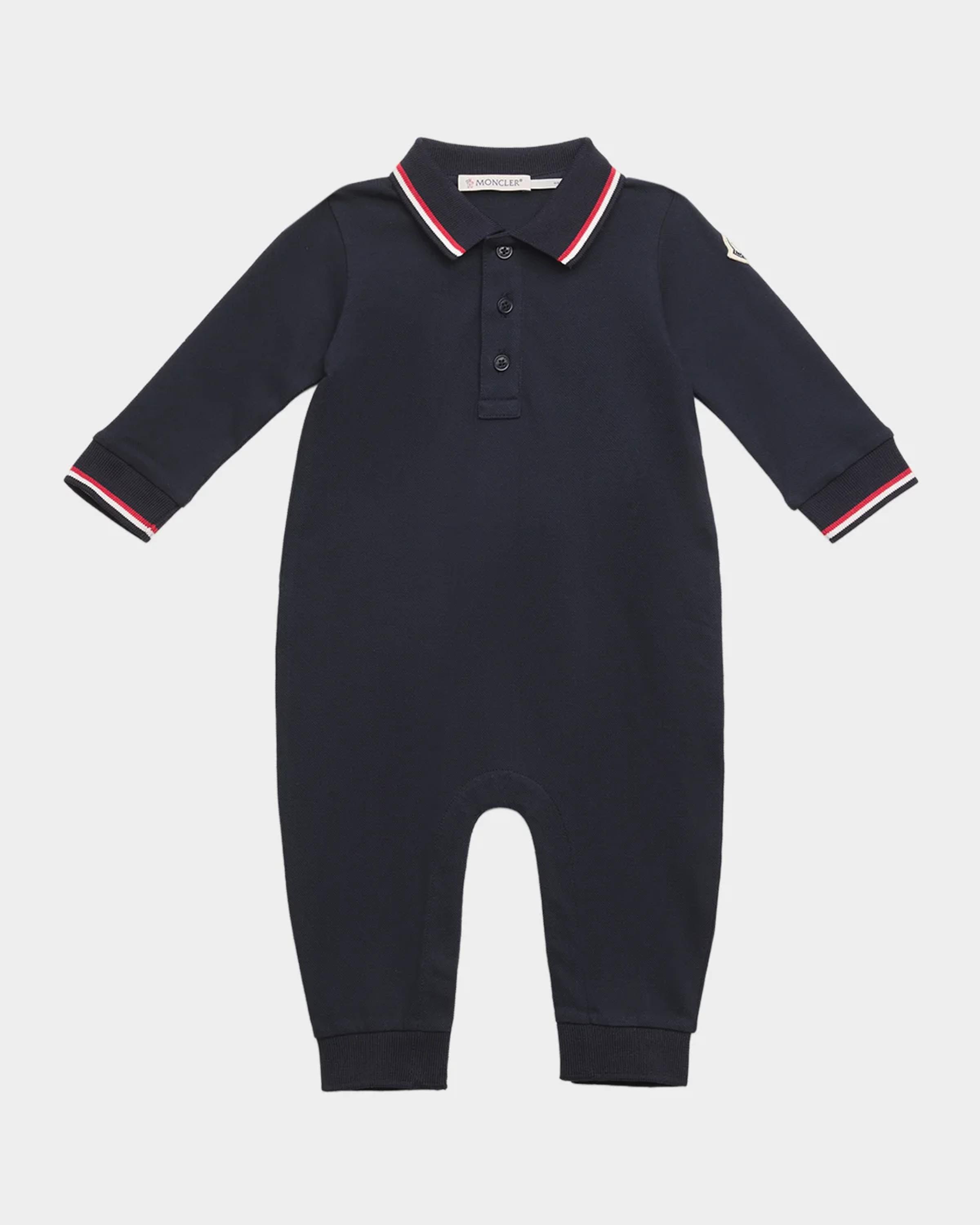 Moncler Boy's Tricolor-Trim Cotton Romper, Size 1M-18M | Neiman Marcus