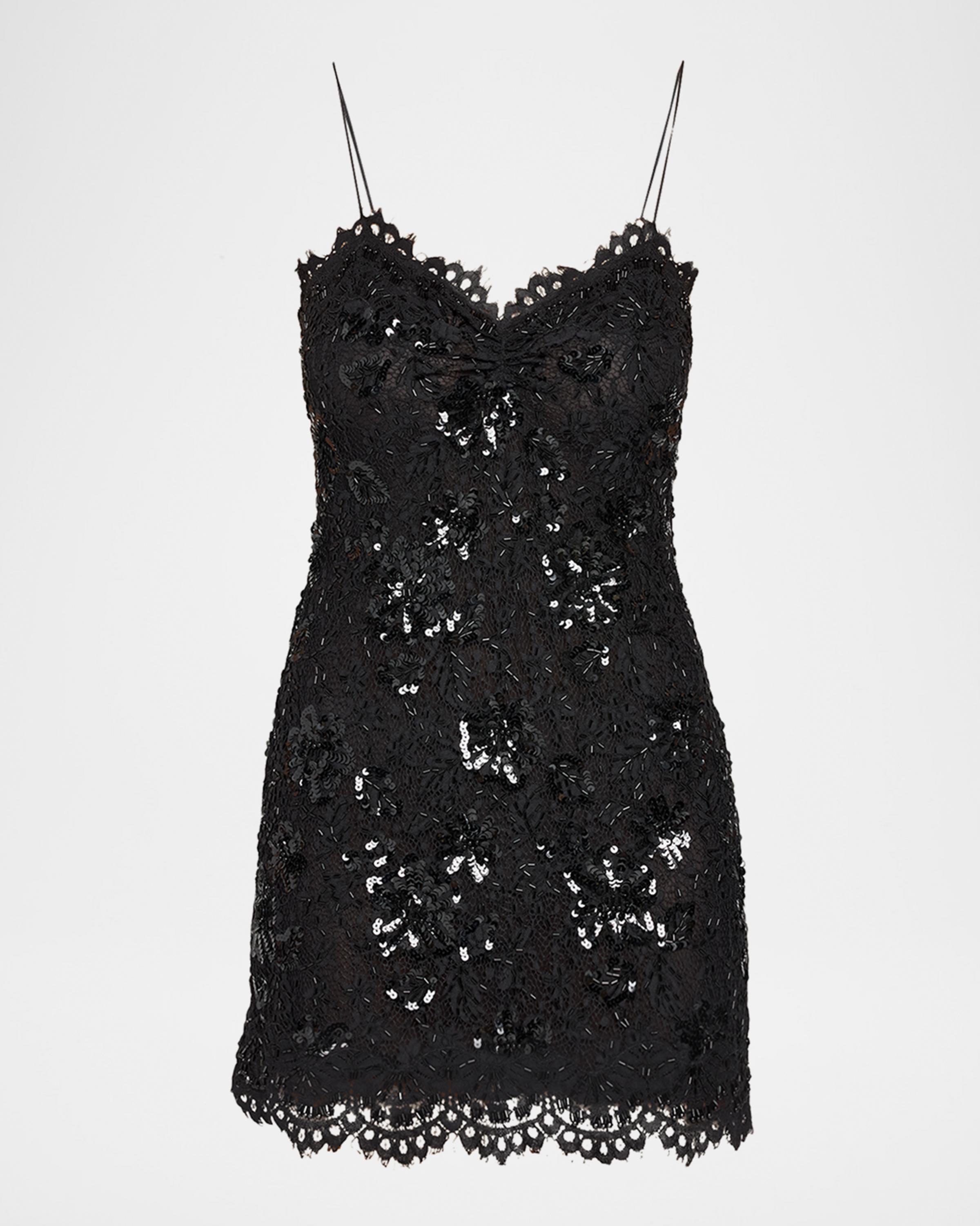 LoveShackFancy Jetta Sequined Floral Lace Mini Dress | Neiman Marcus