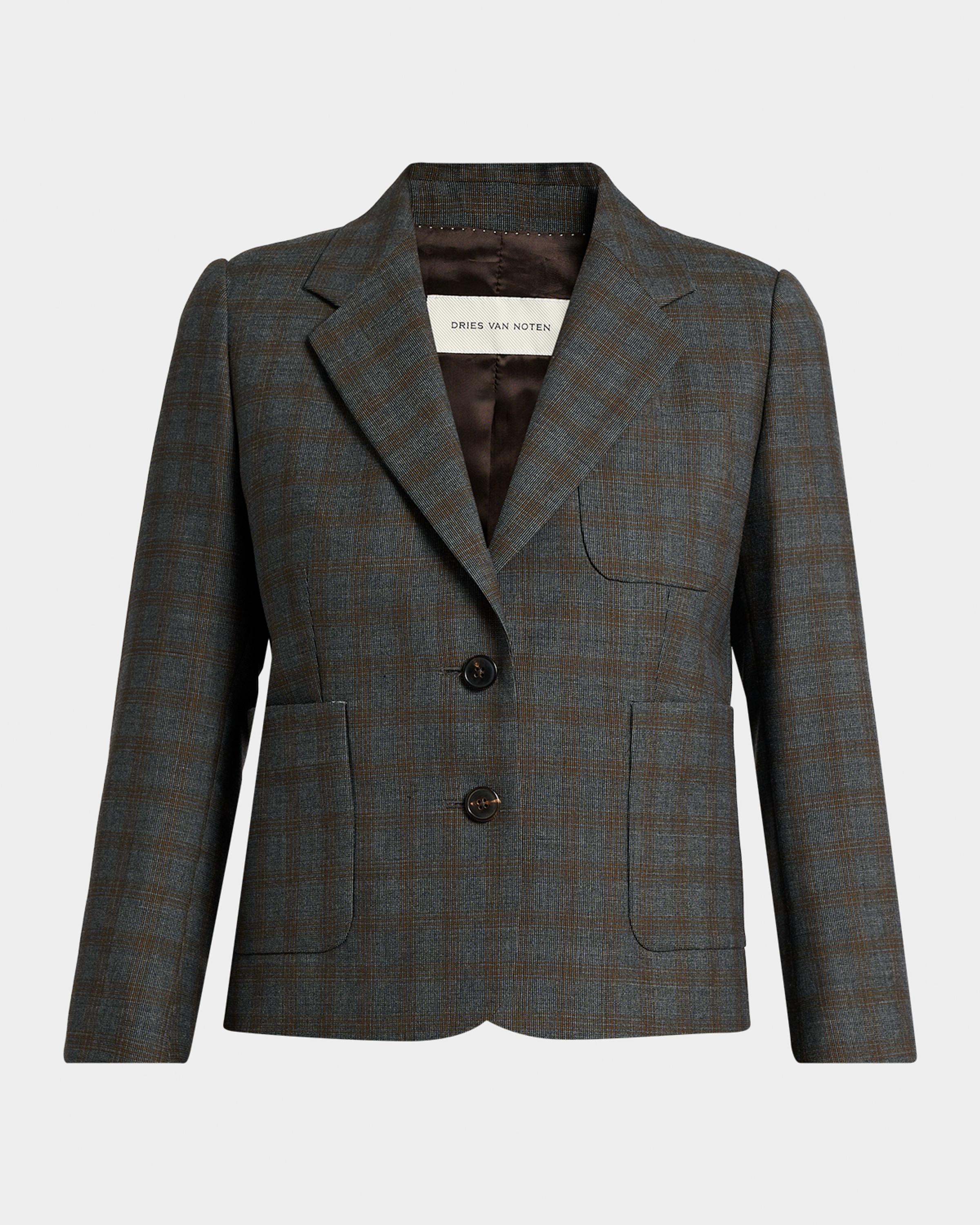 【美品】DRIES VAN NOTEN チェック ジップ ブルゾン 名作 M Dries Van Noten Check Single-Breasted Shrunken Jacket | Neiman Marcus