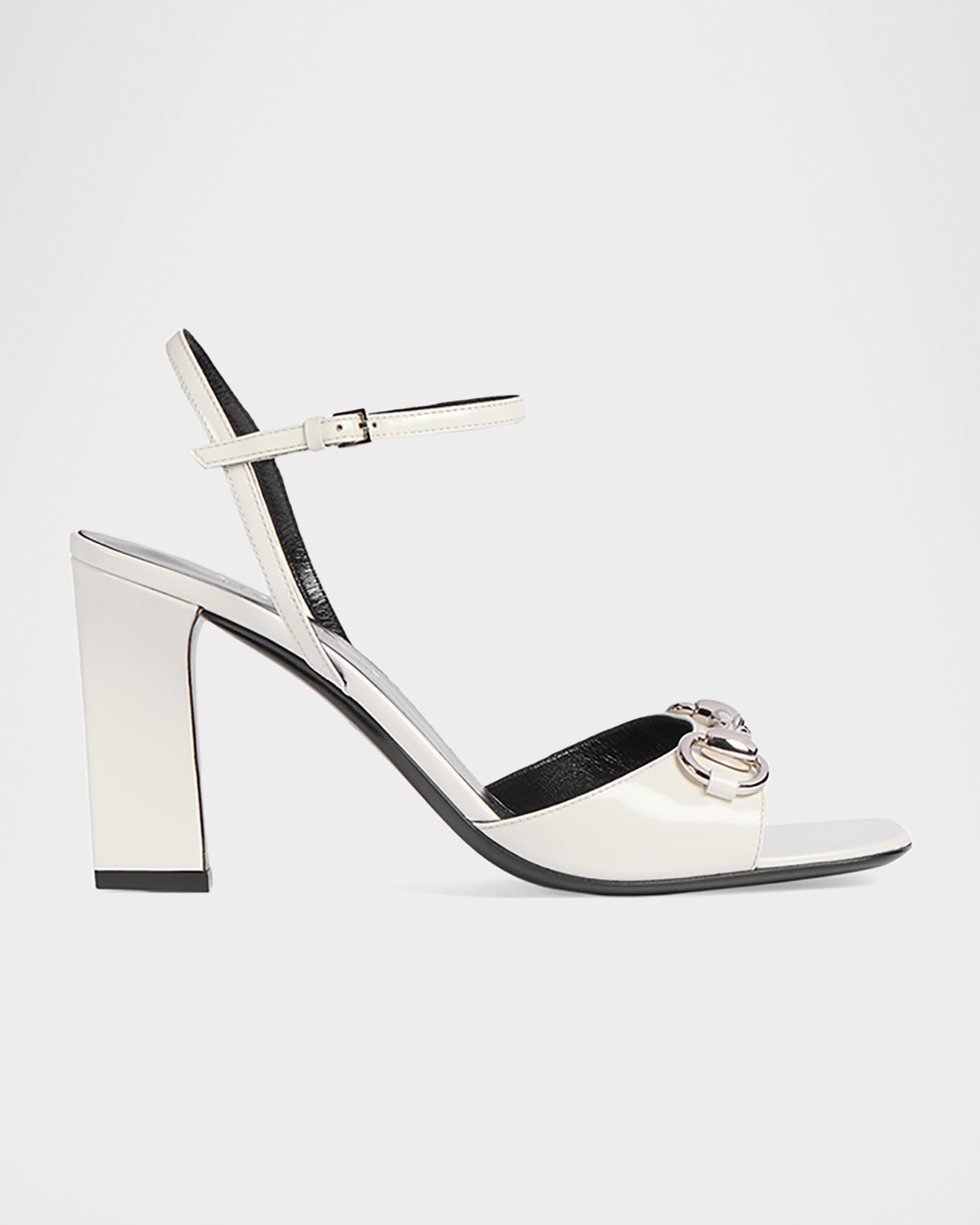 Gucci 85mm Signora Patent Leather Sandals with Horsebit | Neiman