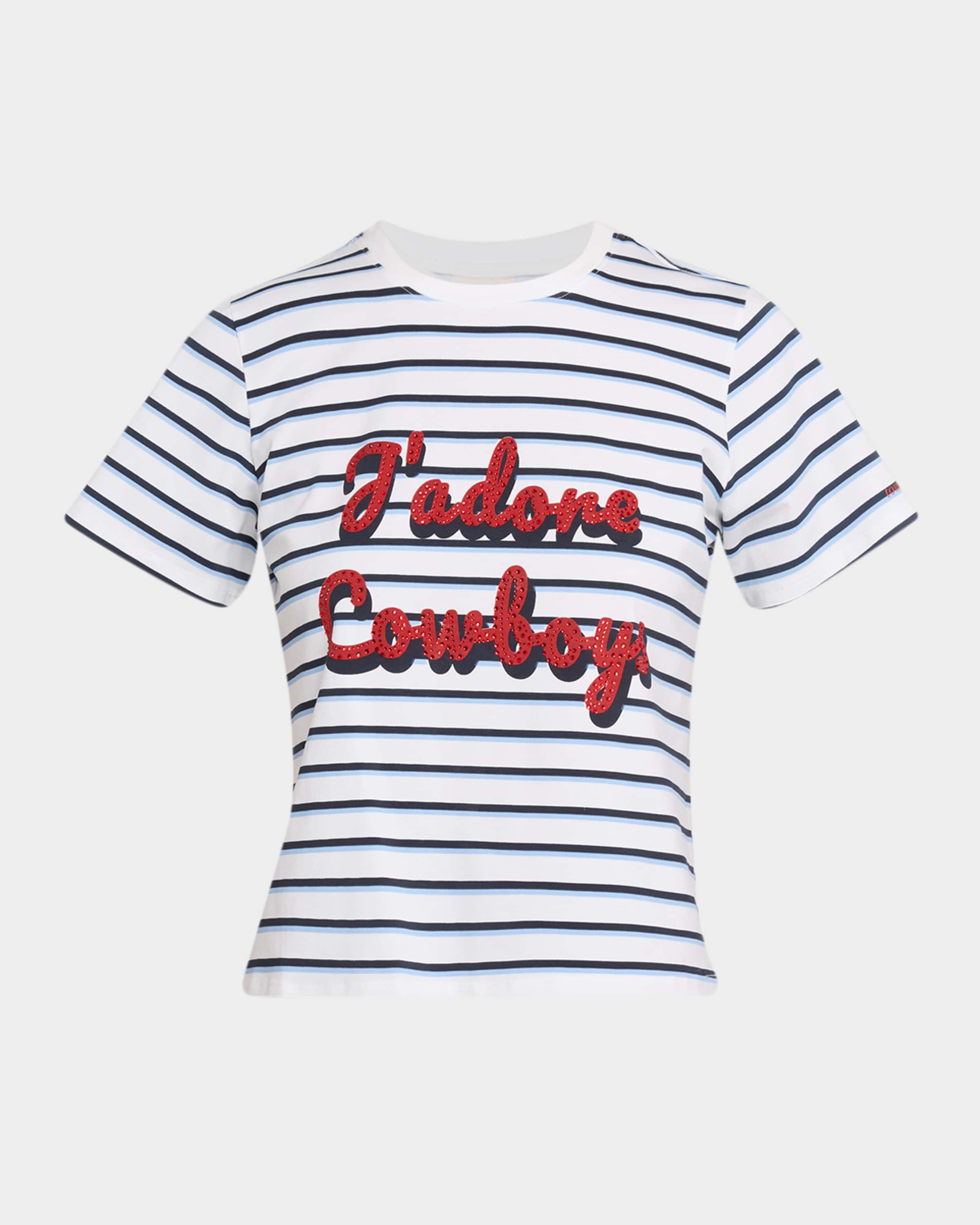 Cinq a Sept J'adore Cowboys Embellished Shrunken Tee | Neiman Marcus