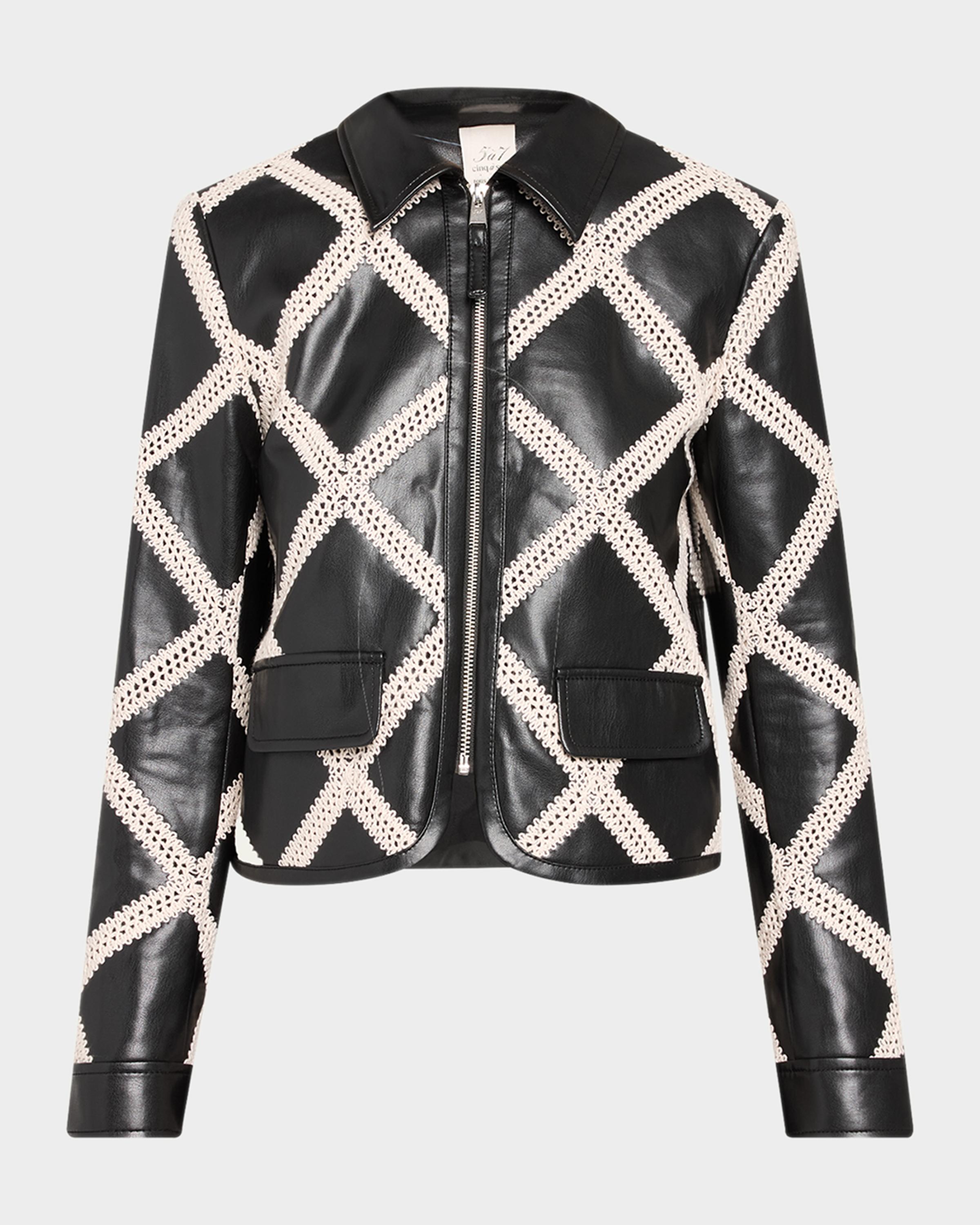 Cinq à Sept Audree Crochet-Trim Faux Leather Jacket | Neiman Marcus