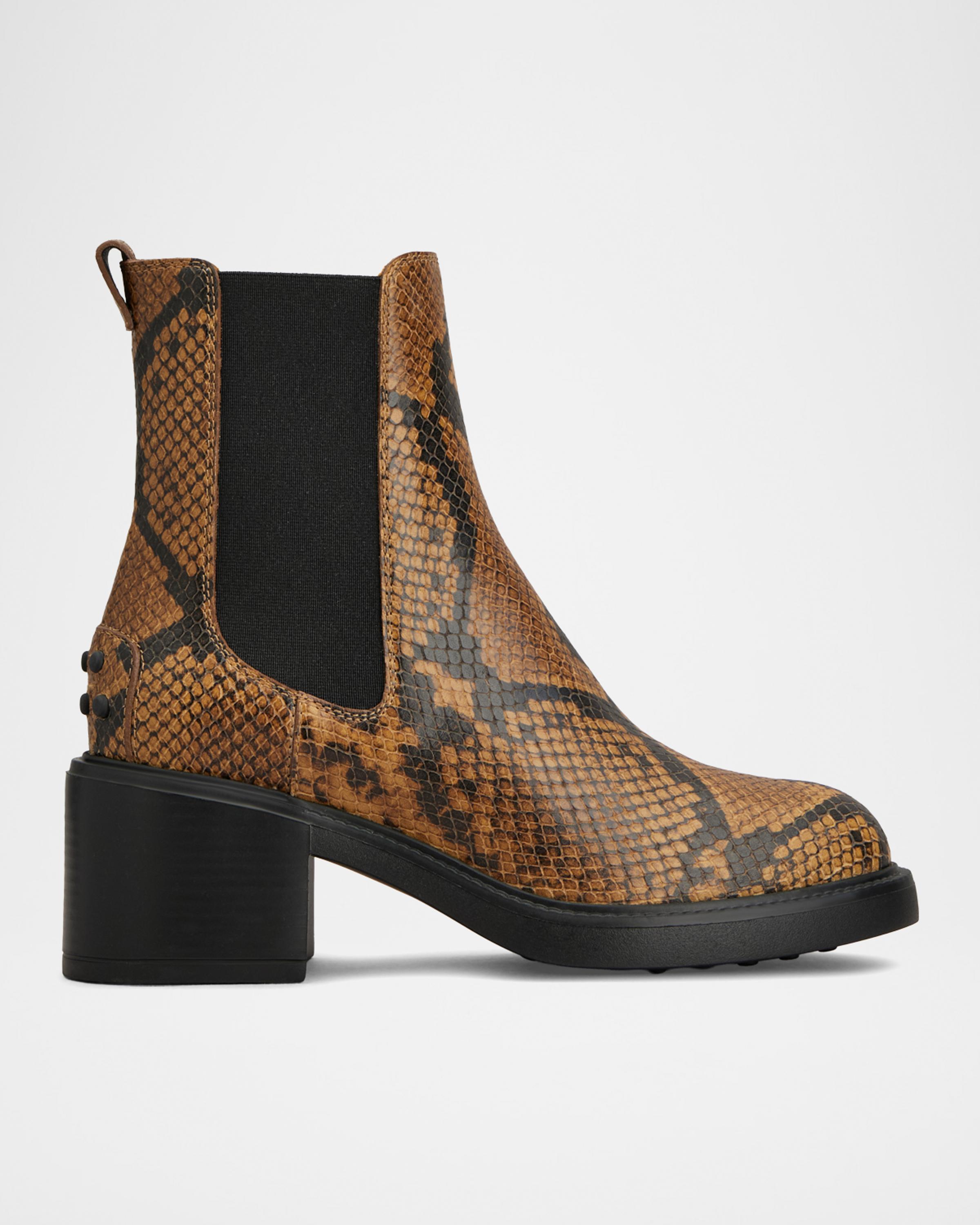 Tod's 60mm Snake-Printed Leather Chelsea Boots | Neiman Marcus