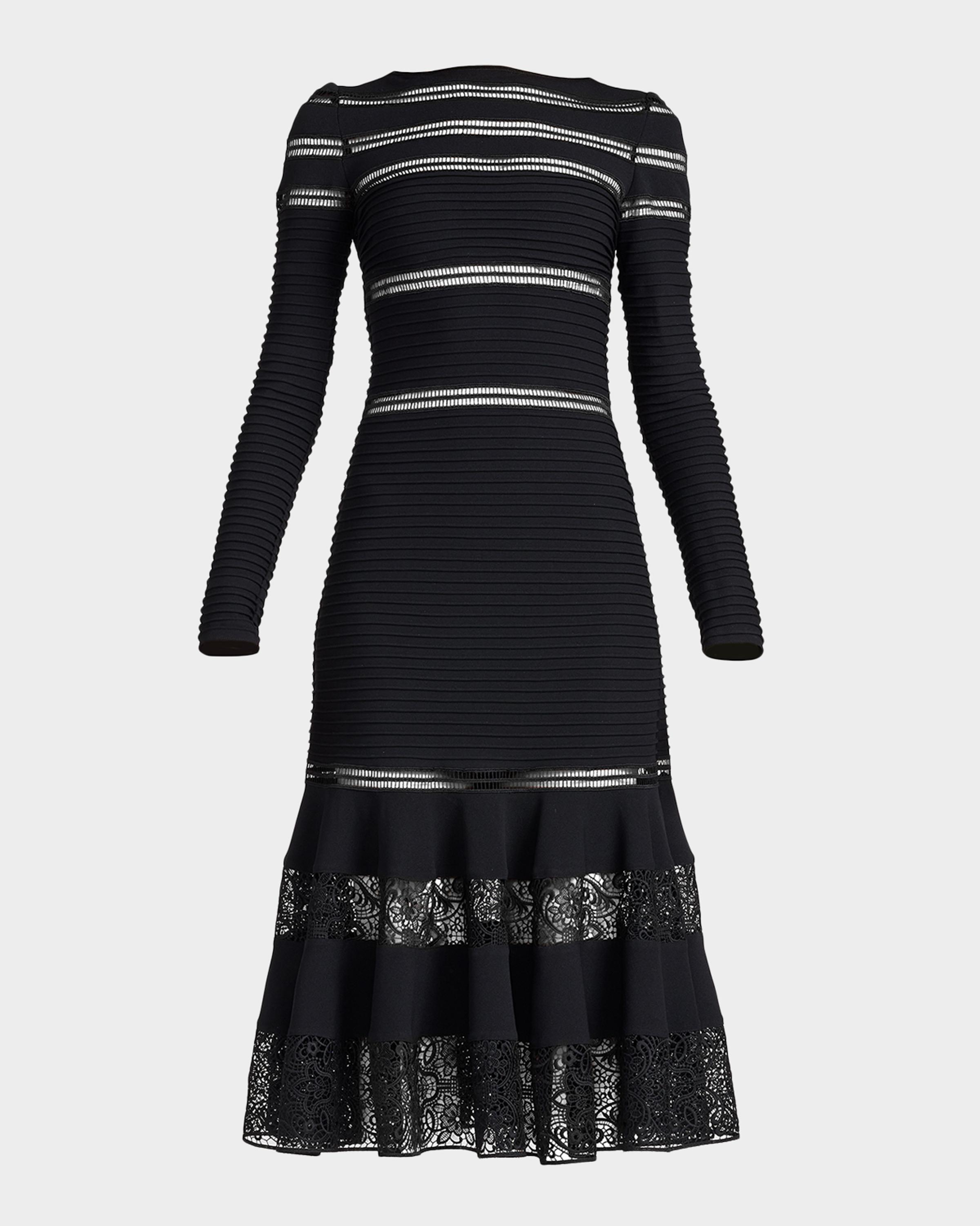 Tadashi Shoji Ribbed Lace-Inset Midi Dress | Neiman Marcus