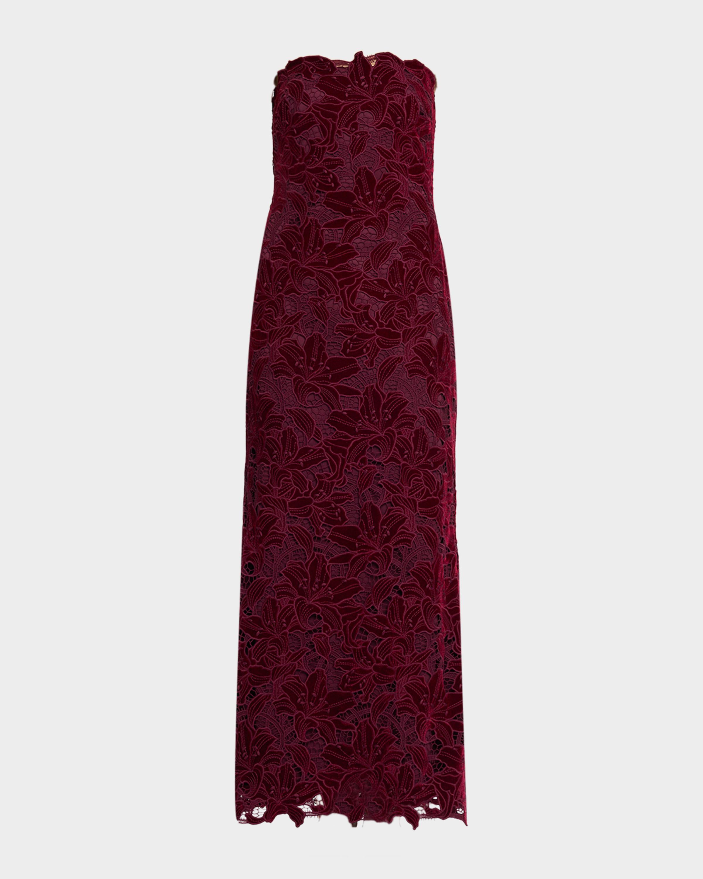 Aidan Mattox Strapless Floral Velvet Lace Gown | Neiman Marcus