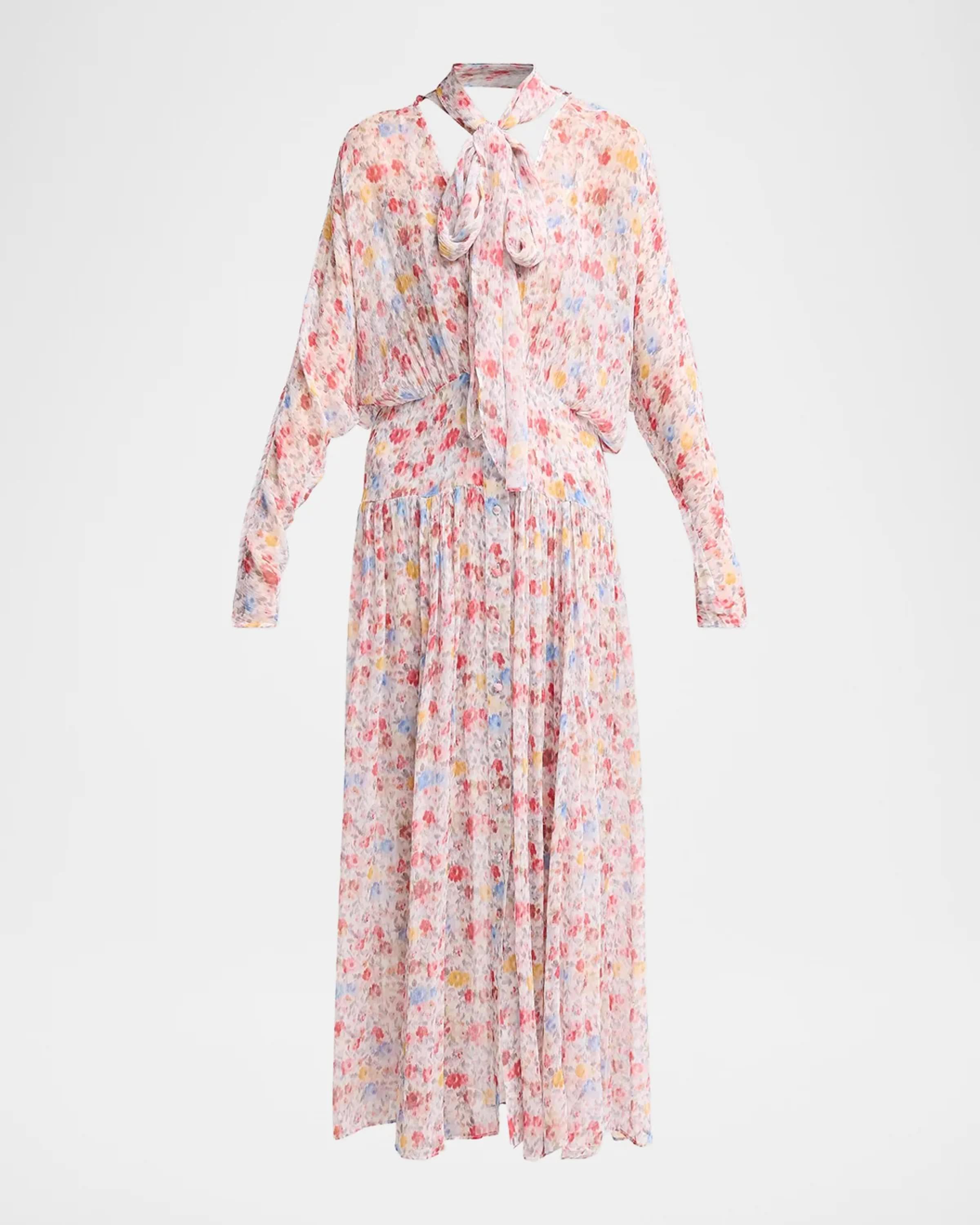 Ganni Textured Silk Georgette Maxi Dress | Neiman Marcus